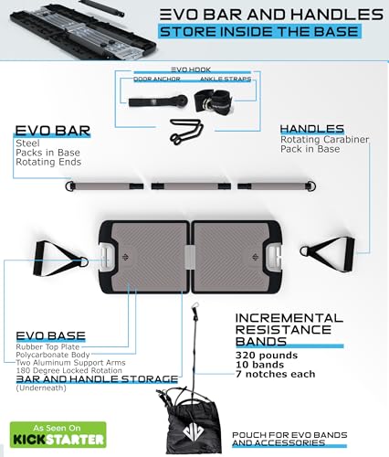 EVO Gym   Attrezzatura portatile per l'allenamento della forza, palestra a casa, palestra tutto in uno, 10 bande di resistenza, base per barra da palestra e maniglie per viaggi, attrezzatura portatile : Amazon.it: Sport e tempo libero