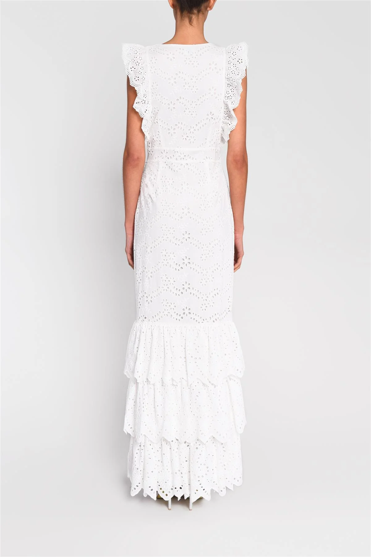 Ariya White Tiered Ruffle Maxi Dress