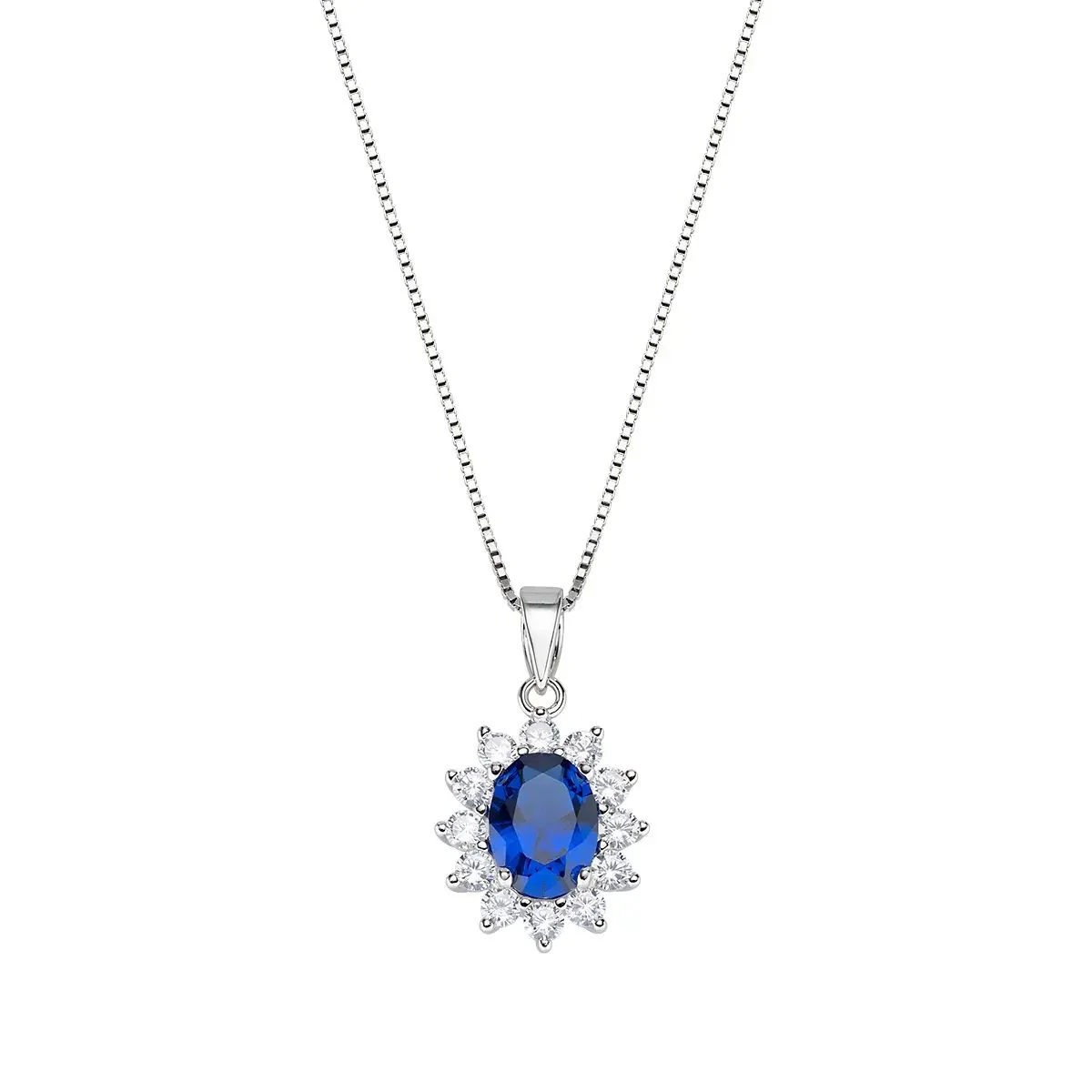 Collana Amen ciondolo pietra blu con contorno di zirconi CLLDGBBBL