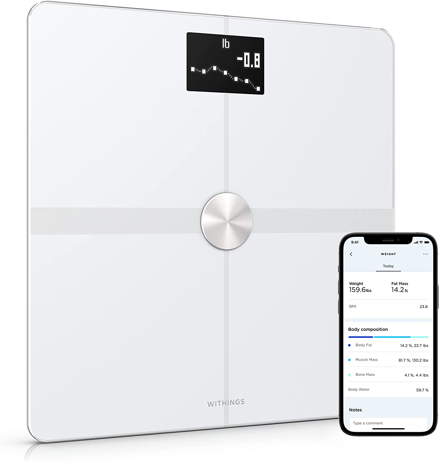 Withings Body+ - Báscula Digital Wi-Fi Inteligente con Sincronización Automática con la App del Smartphone