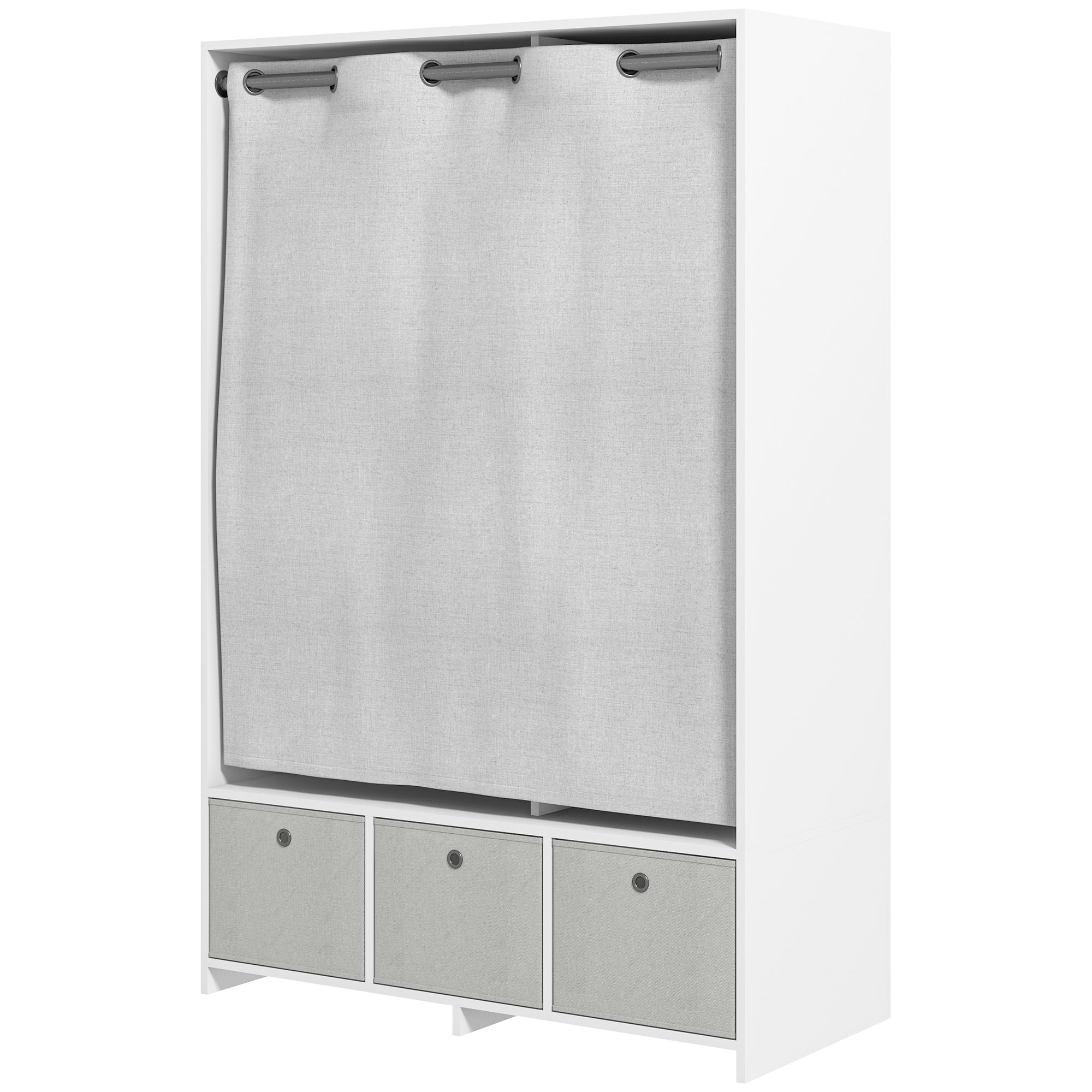 HOMCOM Kleiderschrank Kleiderschrank mit Stange Vorhängen 3 herausnehmbare Stoffschubladen 105 x 48 x 160 cm weiß