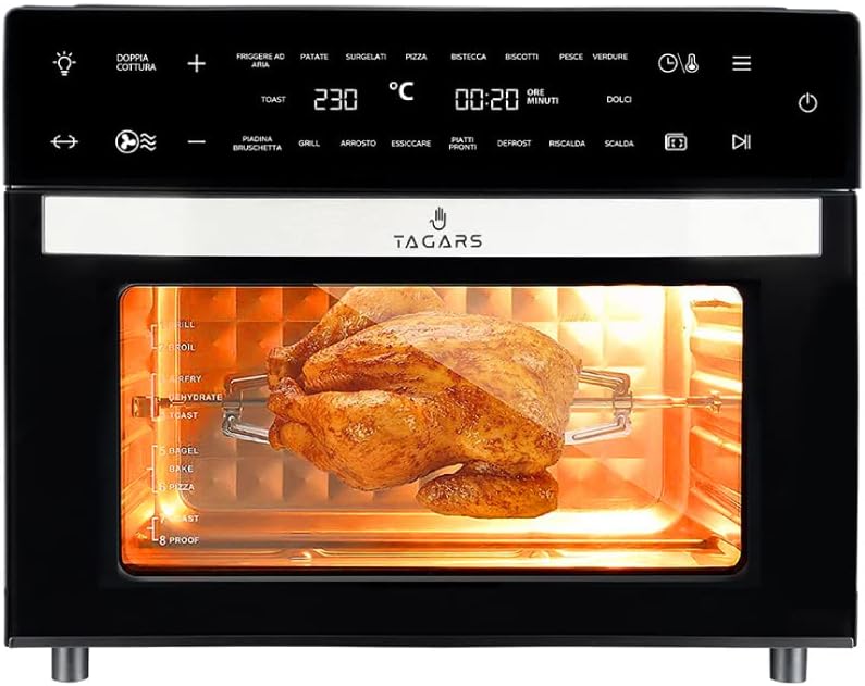 Forno Friggitrice Ad Aria Calda XXL Da 30 Litri Con Display Digitale Multifunzione, Sistema A Riscaldamento Rapido, 18 Programmi Di Cottura, Timer e Temperatura Regolabili 1800 W