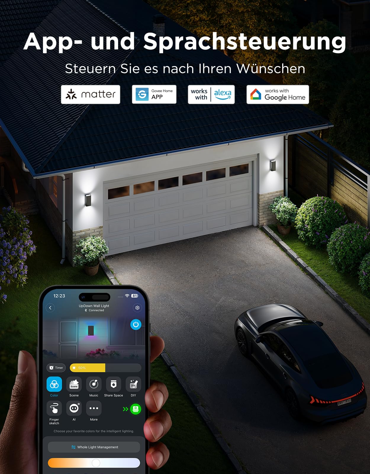 Außen-Wandleuchte UpDown RGBICWW 1400 lm 2700–6500 K IP66 360° Beleuchtung 64 Szenenmodi Matter Alexa Google Assistant 2 Stück