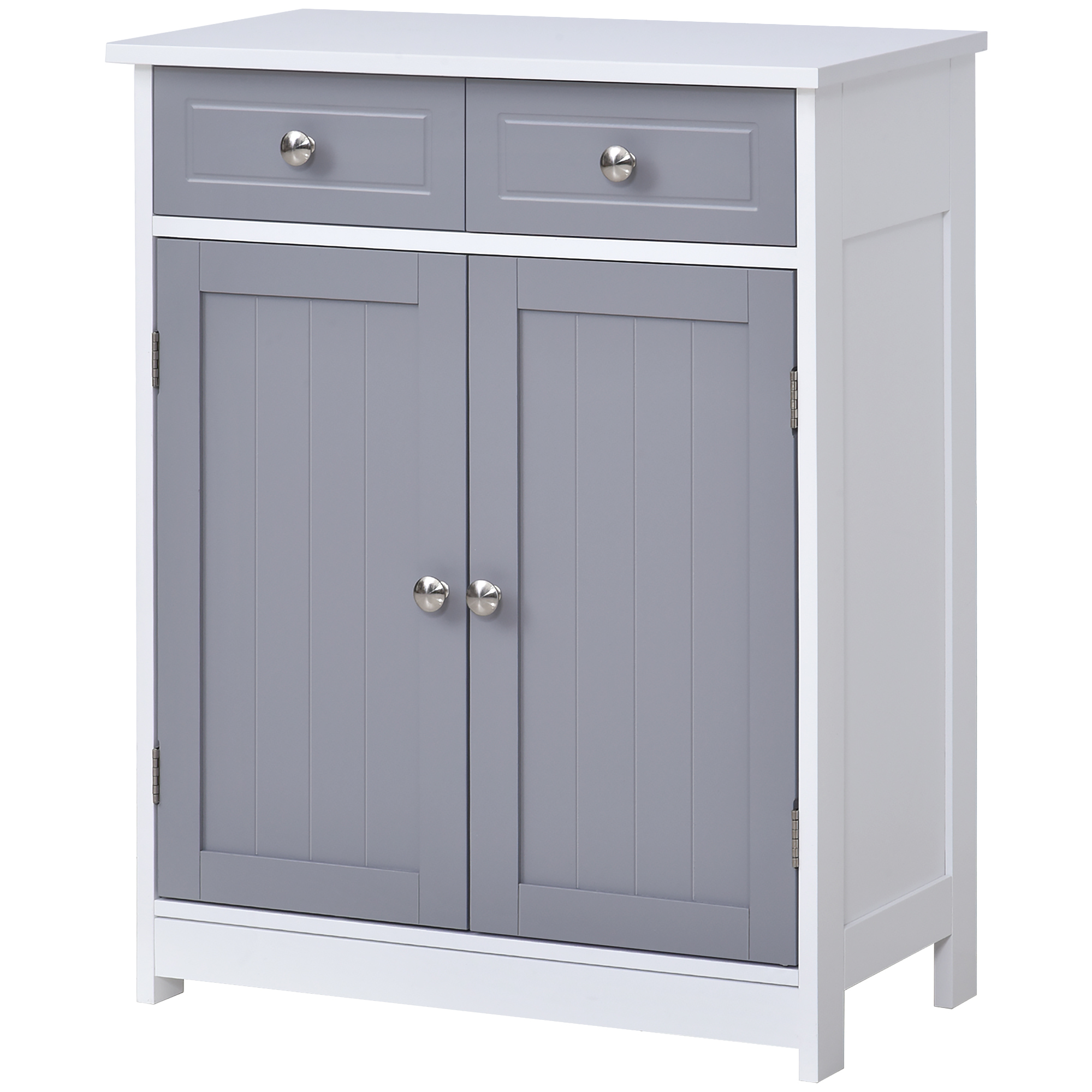 kleankin Badezimmerschrank mit Standfuß, Badezimmerschrank 2 Türen 2 Schubladen 60 x 30 x 75 cm Grau und Weiß