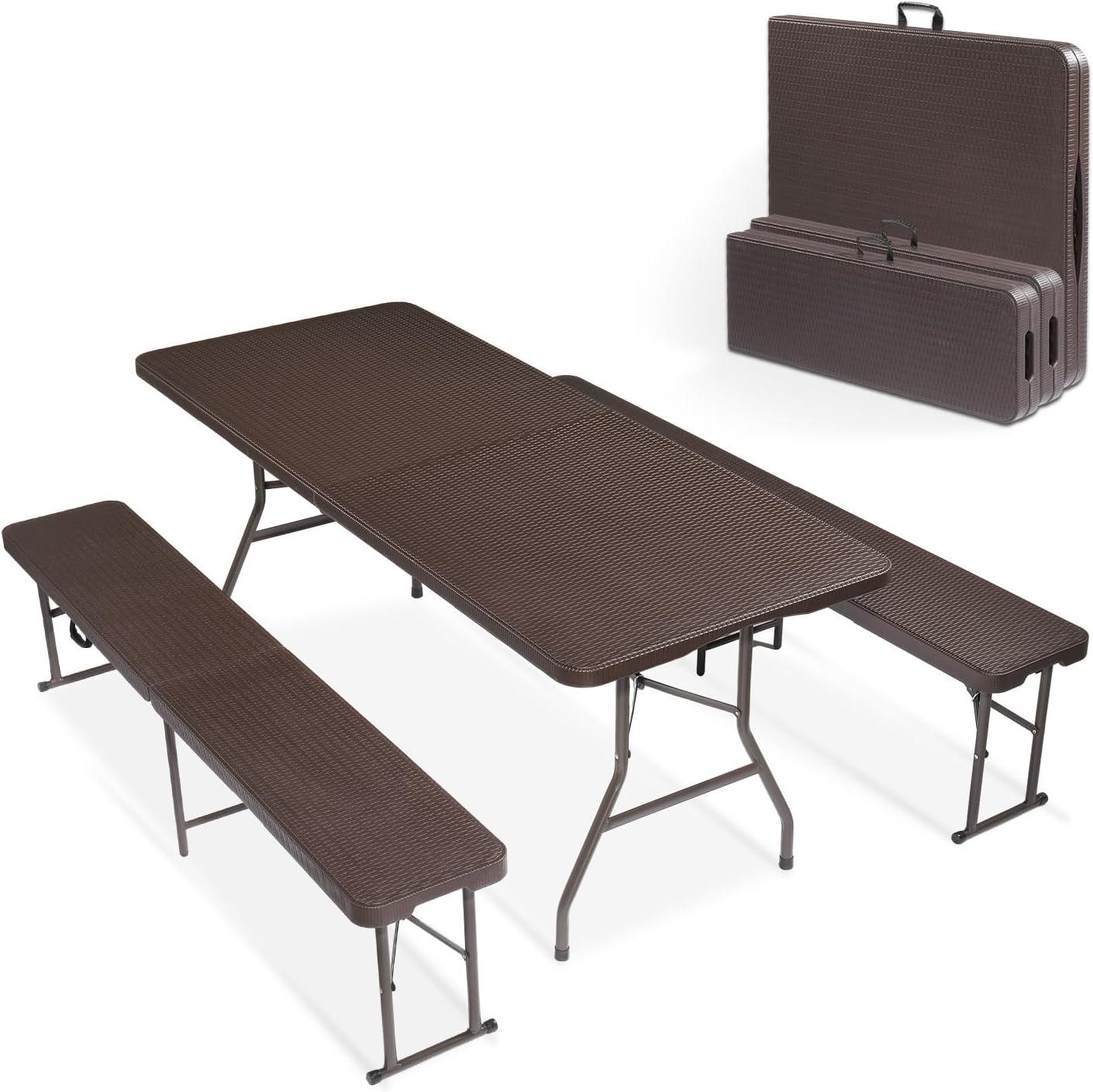 Picnic Table Set with 2 Benches 6 Feet Camping Table Chair Set