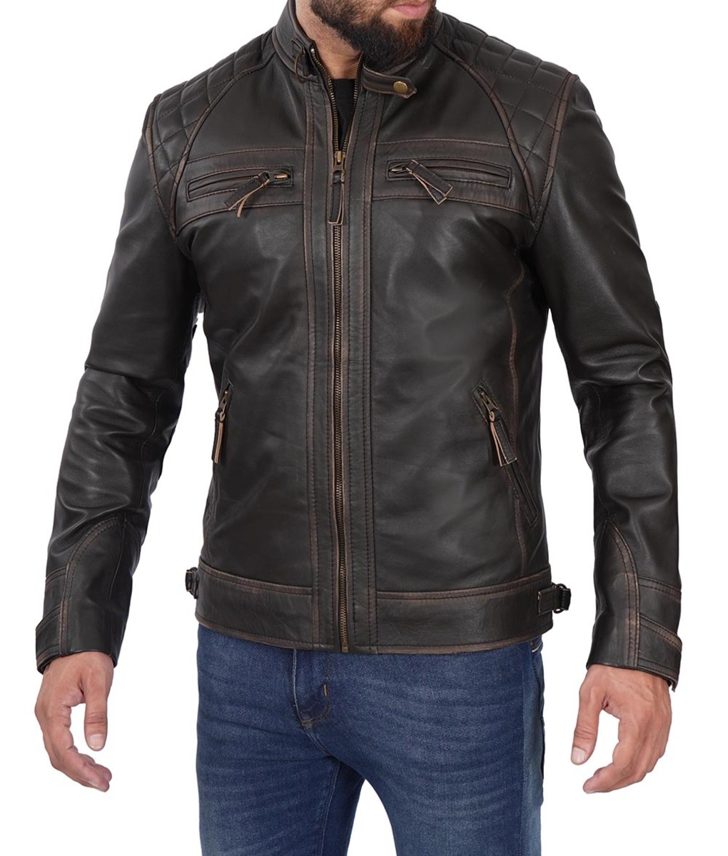 Mens Distressed Brown Leather Jacket