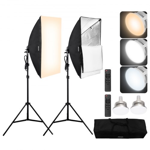 VEVOR Fotostudio Softbox Set 50x70cm 45W 3000–6500K LED-Birnen für Aufnahmen