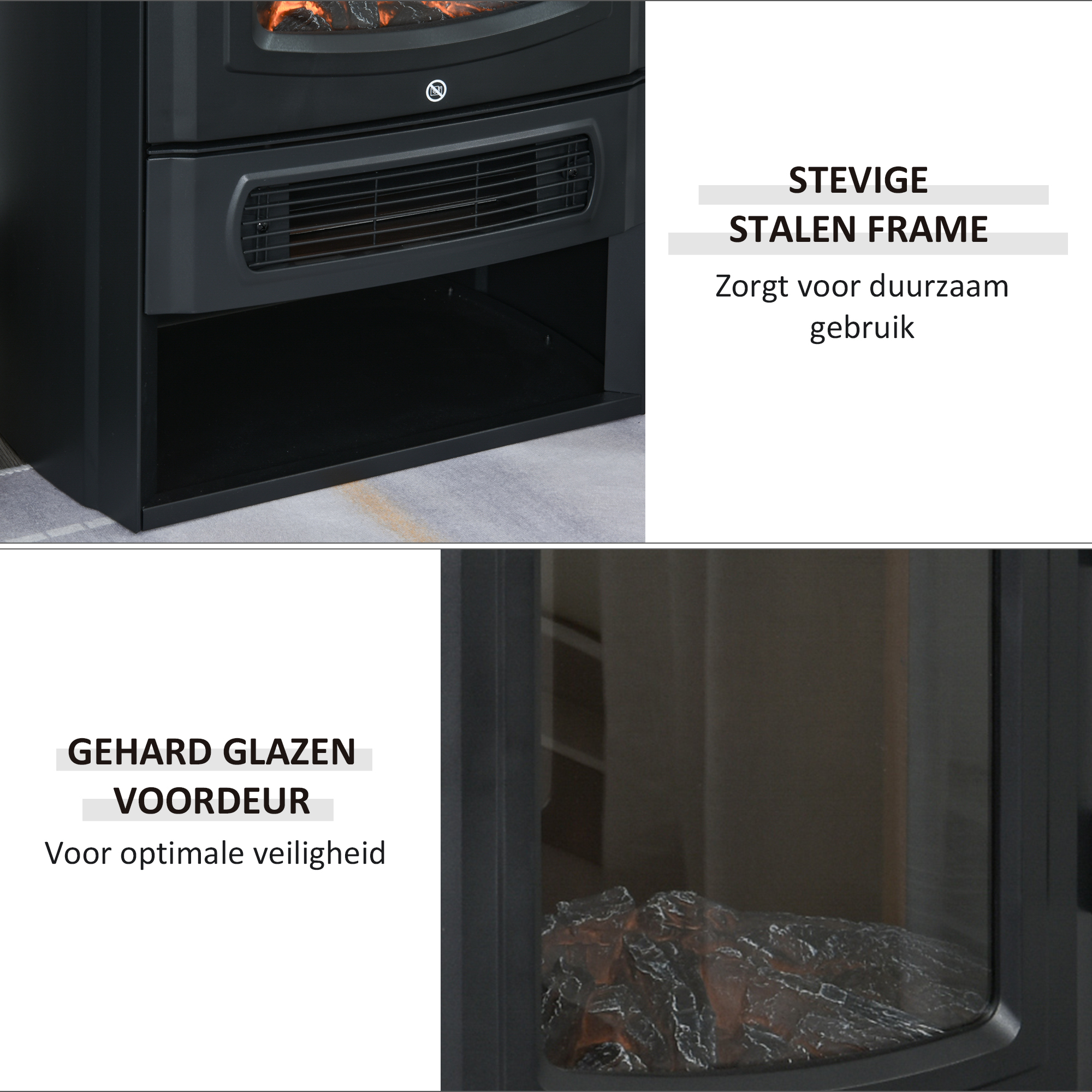 Elektrische kachel met vlameffect thermostaat 1000 W / 2000 W 20 �O zwart metaal 25 x 25,4 x 52 cm