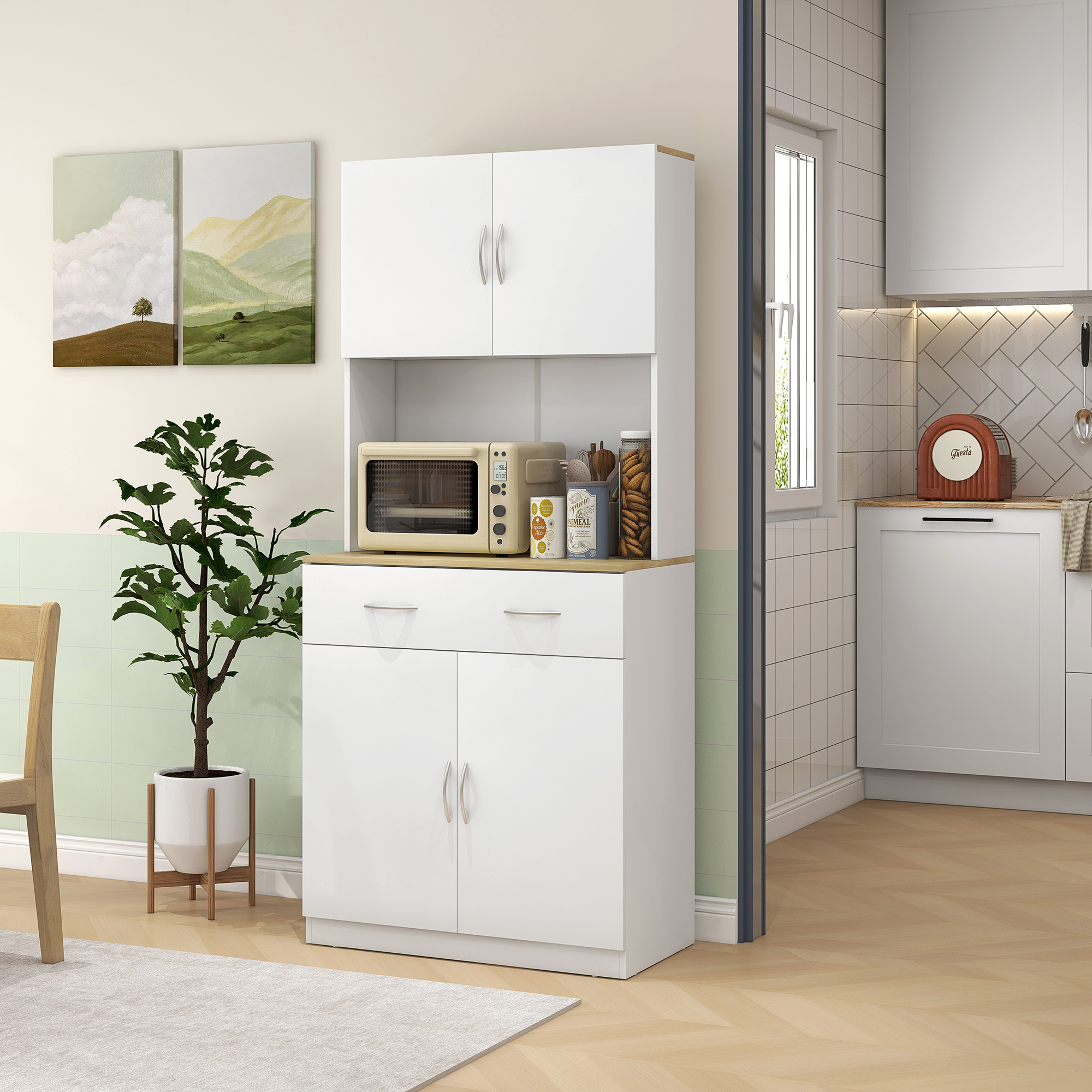 HOMCOM Küchenschrank Küchenbuffet Hochschrank, 1 Schublade, 1 Regal, 80 cm x 40 cm x 180 cm, Weiß