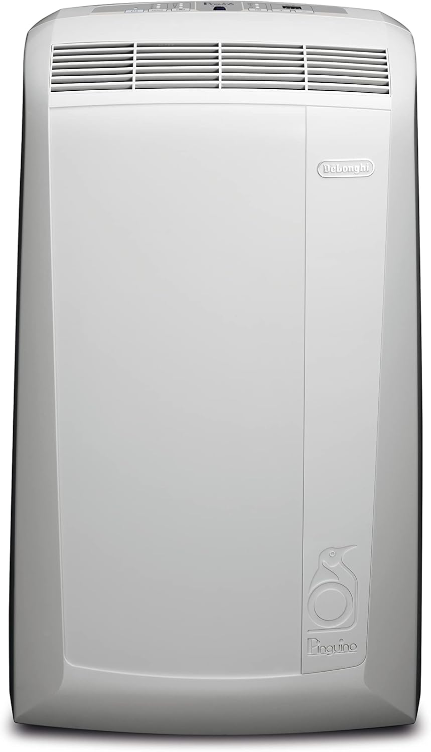 De'Longhi Pinguino PAC EM82, Mobile Klimaanlage für Räume bis zu 80 m³, 9.400 BTU, 2,4 kW, 63 dB, Entfeuchtungsfunktion, Energieklasse A, 24h-Timer, Weiß