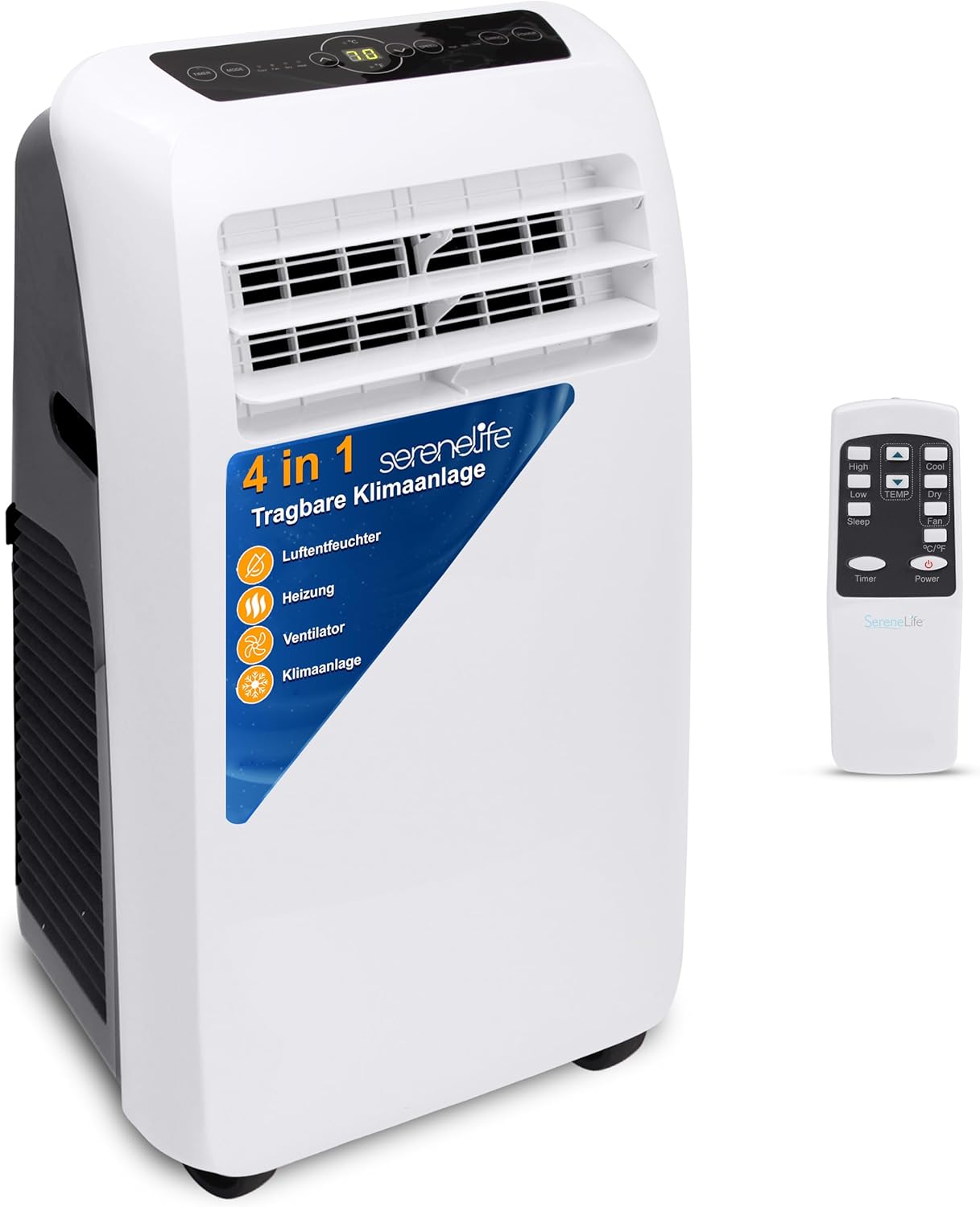 SereneLife Klimaanlage mobil, 3-in-1 mobiles Klimagert mit Abluftschlauch - Luftkühler, Luftentfeuchter & Ventilator, air conditioner 9.000 BTU, 1,5 L Feuchtigkeit/Stunde, kühlt Rume bis 42 m