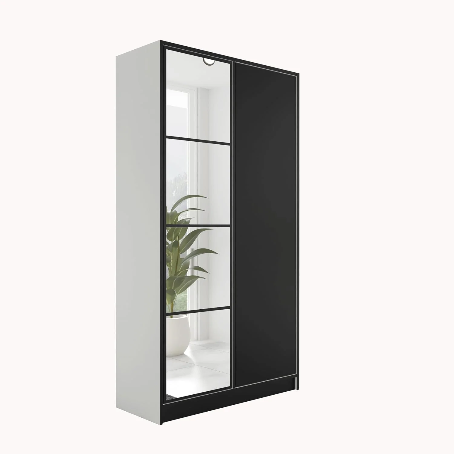 KIER FURNITURE Kleiderschrank mit Spiegel, BxHxT 104,8x205x39cm, Schrank Schlafzimmer, Garderobenschrank Flur, Ausziehbare Kleiderstange, Eden v4