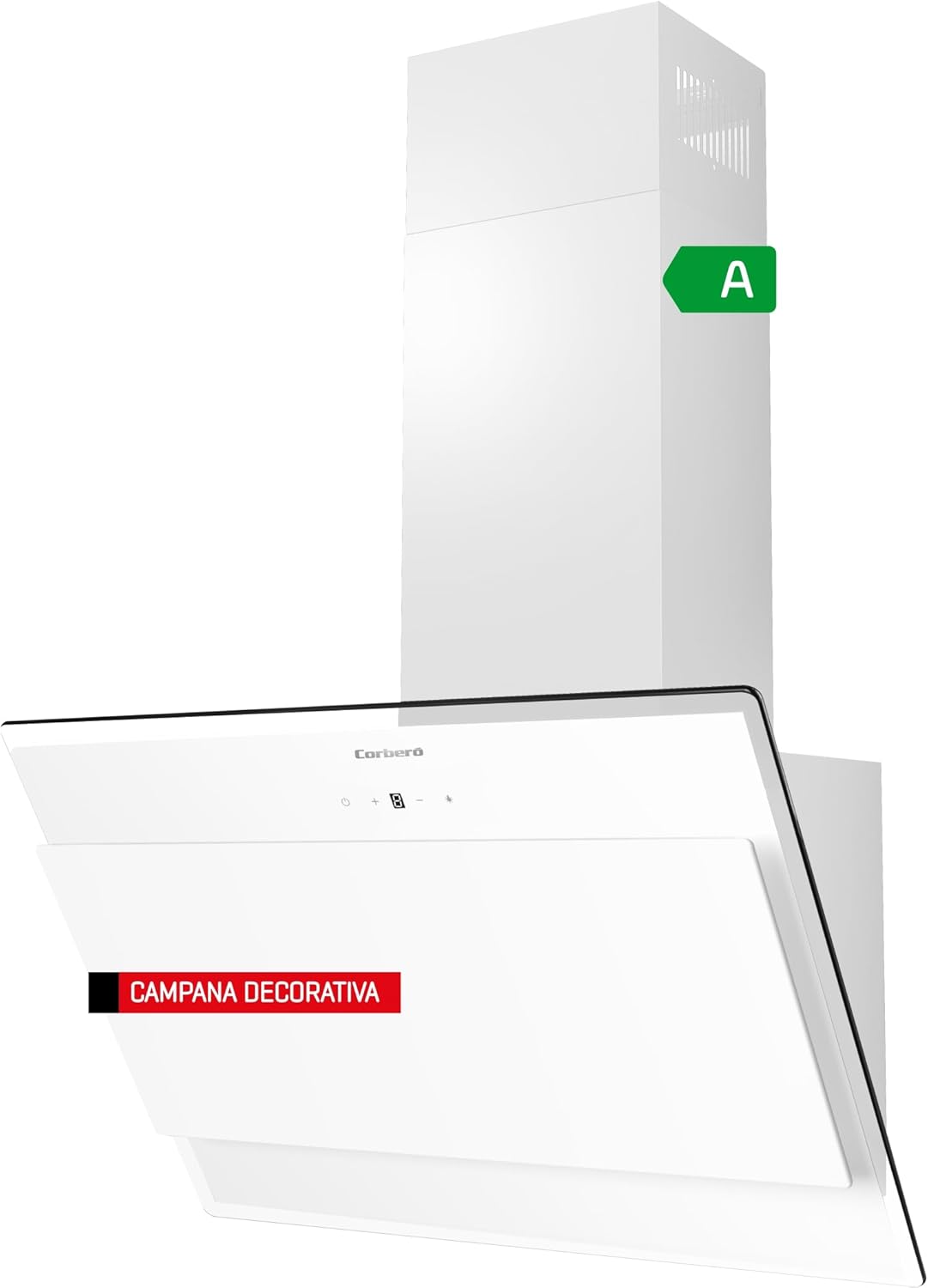 Corbero - Campana Extractora 60 cm | ONEGA675W | 705.2 m3/h | 66db| 230W | 4 Velocidades | Control Tactil| Vidrio Templado | 1 Filtro Aluminio + 1 Filtro Carbón | Blanco