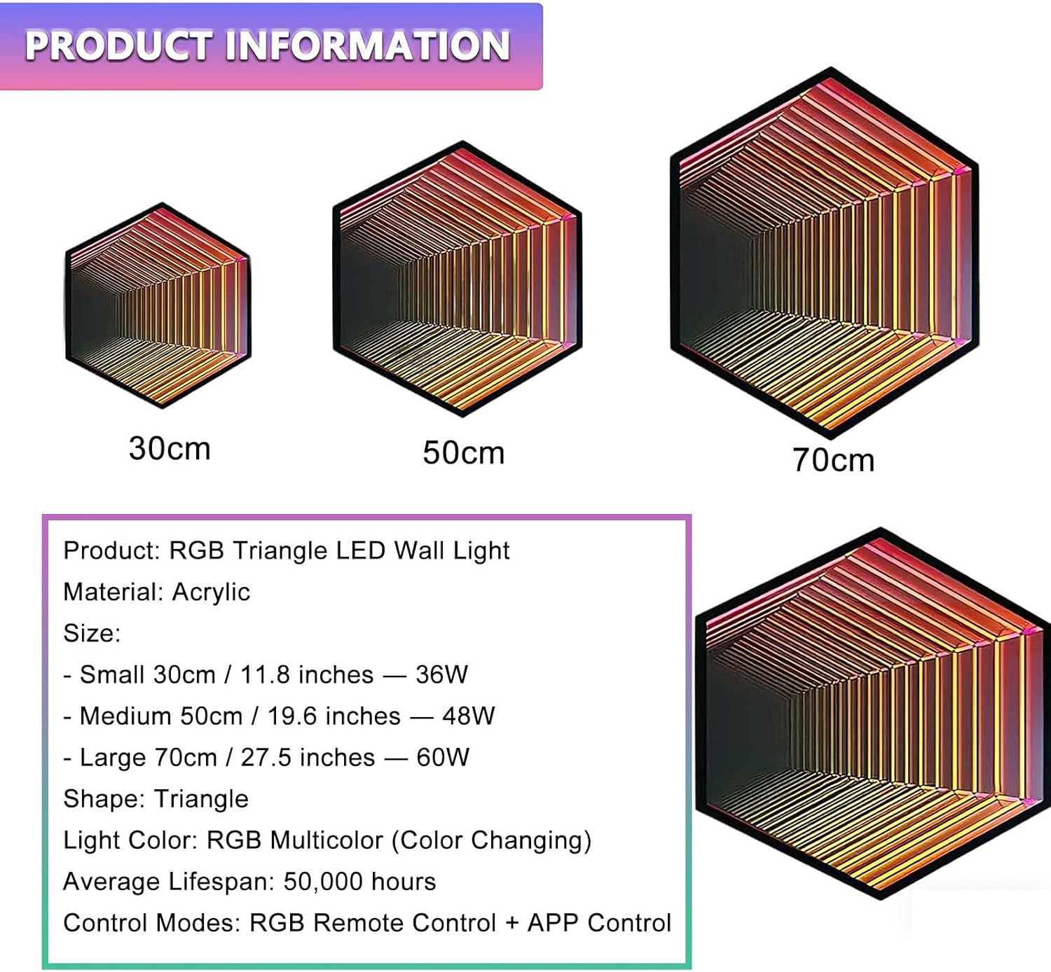 Intelligente RGB-Infinity-Spiegel-Wandleuchte, 3D-LED-Nachtlicht mit App- Und Fernbedienungssteuerung, 358 Farbmodi, Für Gaming-Zimmer, Schlafzimmer Und Bar-Dekoration Hexagon-30cm