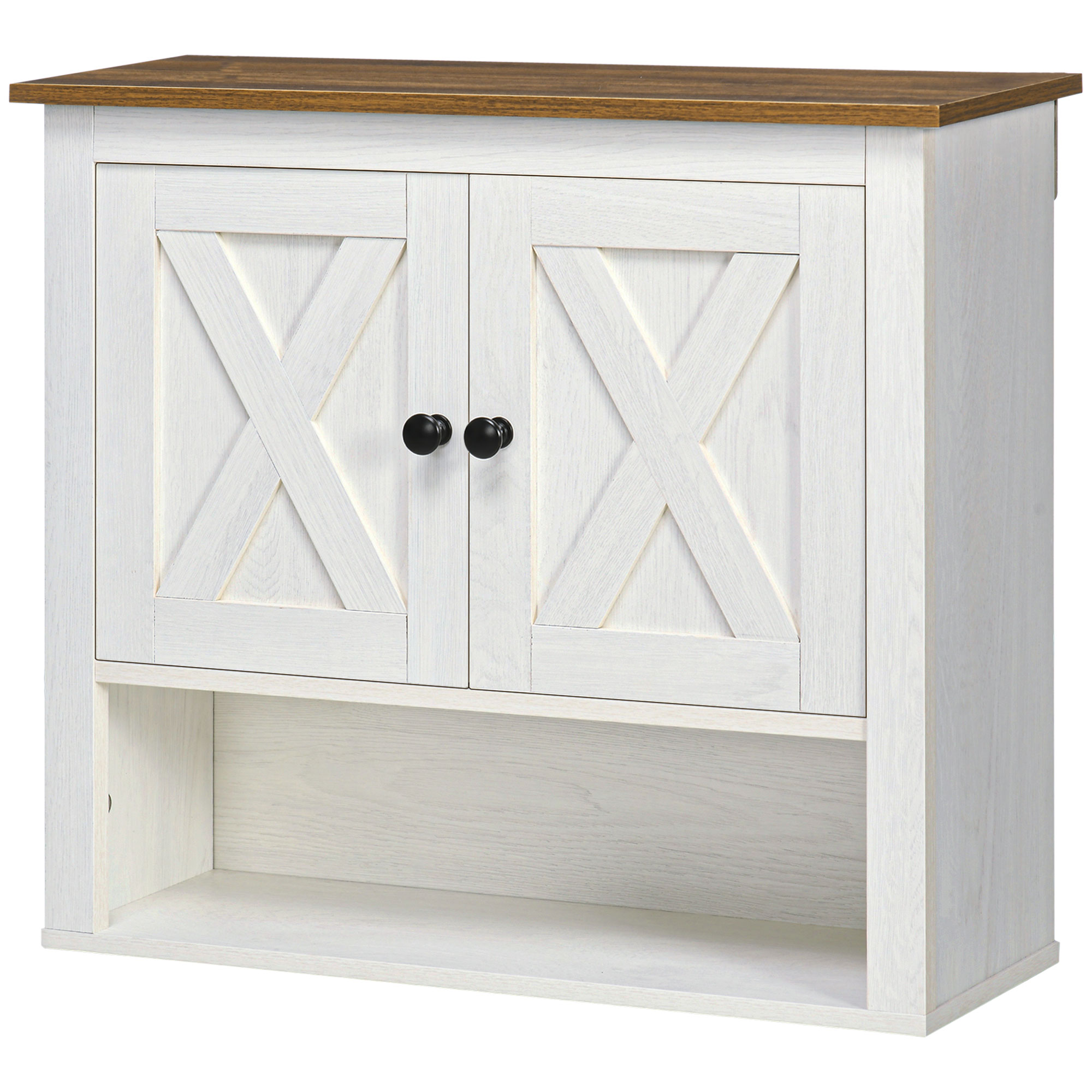 kleankin Wandmontierter Schrank, Badezimmerschrank mit geschlossenem Fach und offenem Regal, dim. 60 x 19,5 x 52,5 cm, weiß