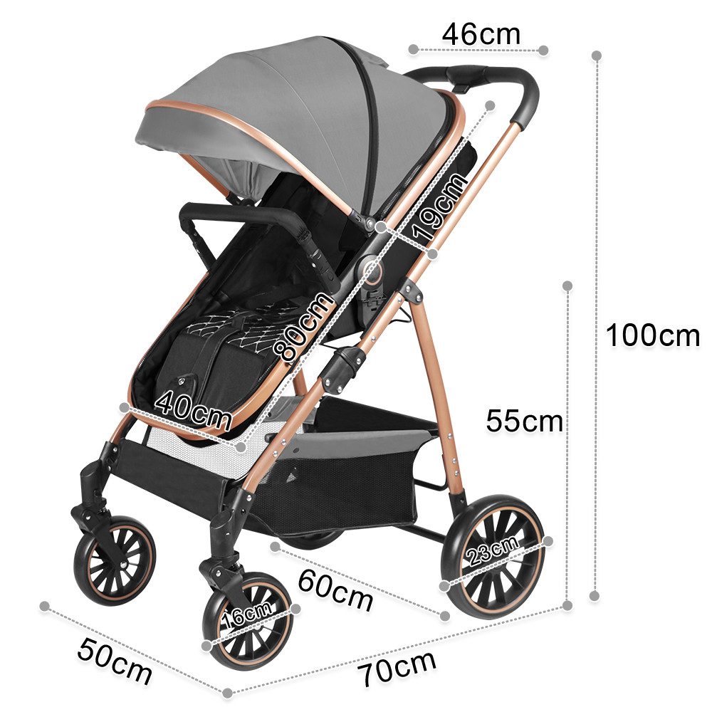 Kombi-Kinderwagen Kinderwagen Buggy 3 in 1, Folding, Reclining Position