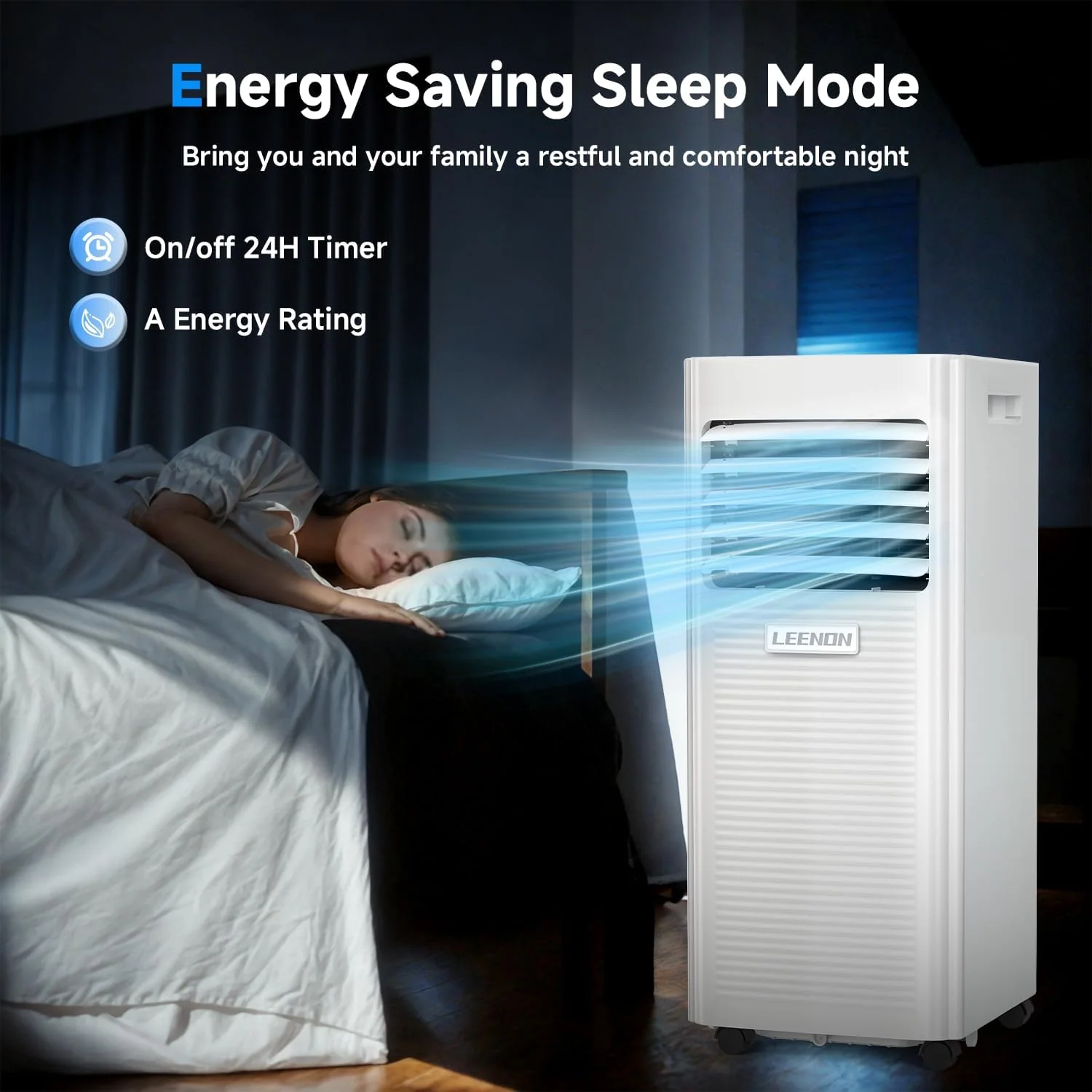 Klimaanlage Mobil 9000 BTU, LEENON Mobil Klimagerät 4 in 1 Kühlen Entfeuchten Ventilato& Schlafmodus, 2.6KW Mobile Klimaanlage mit Abluftschlauch, Fernbedienung/24h Time für Zuhause Bür bis zu 35 m²