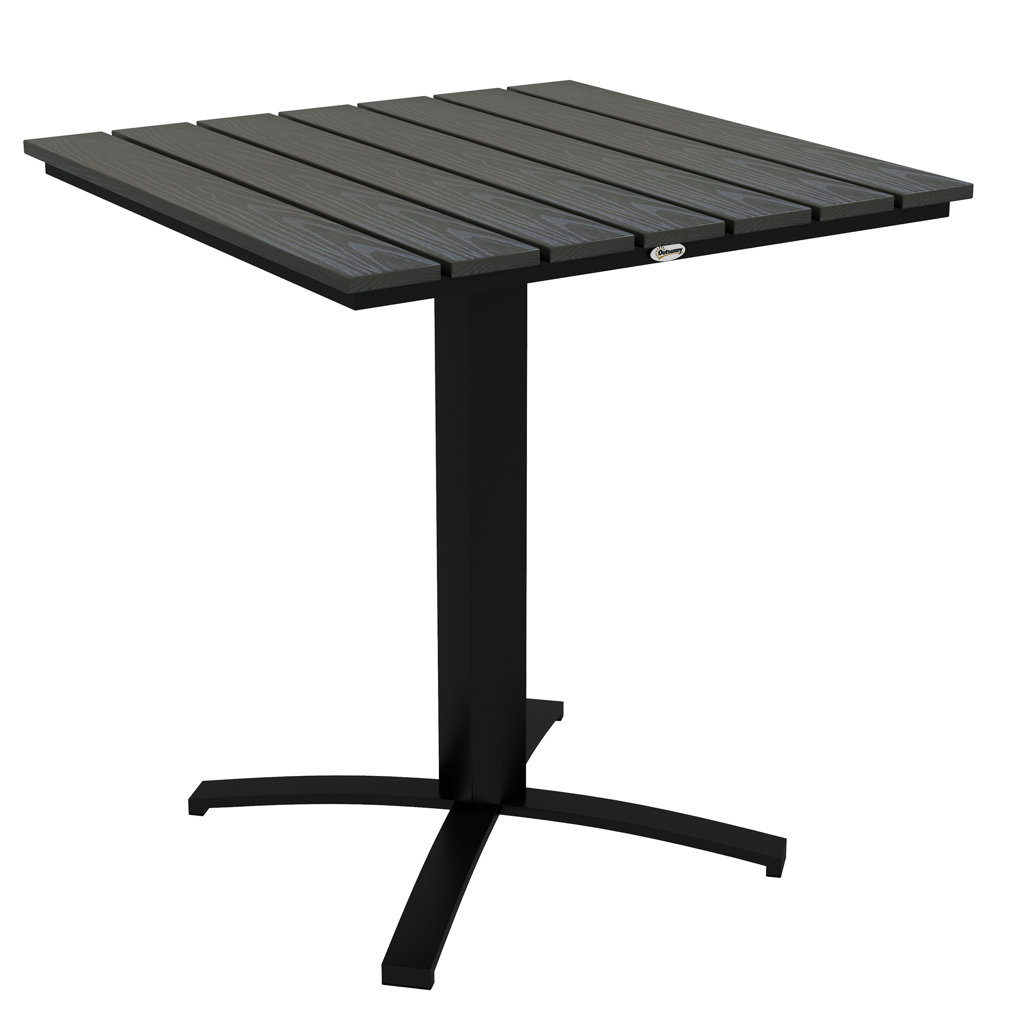 Outsunny Terrassentisch, für 4 Personen, Holzoptik, Aluminiumrahmen, 70 x 70 x 76 cm, Grau