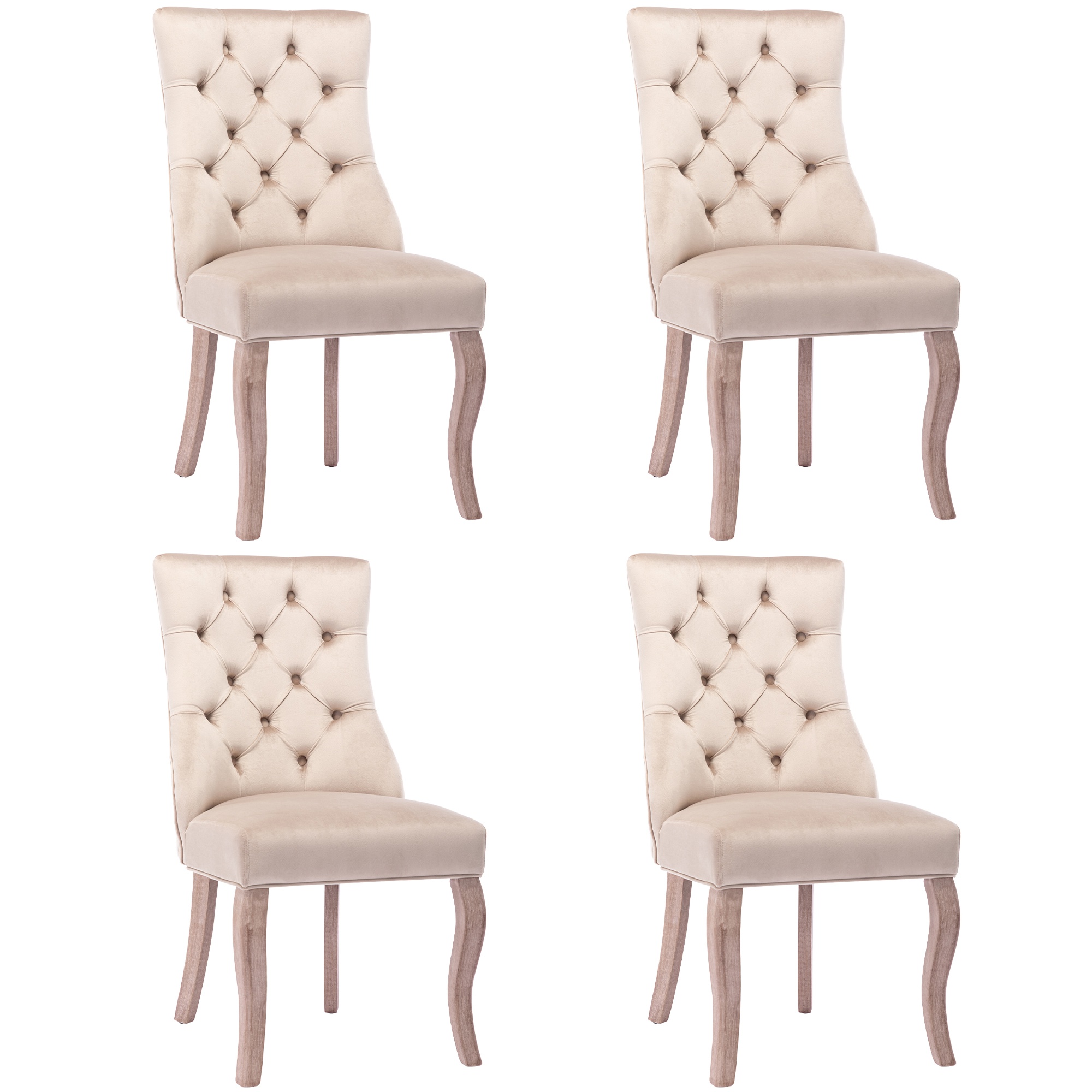 Set aus 4 gepolsterten Esszimmerstühlen mit Knopfheftung, Samtoptik, Beige