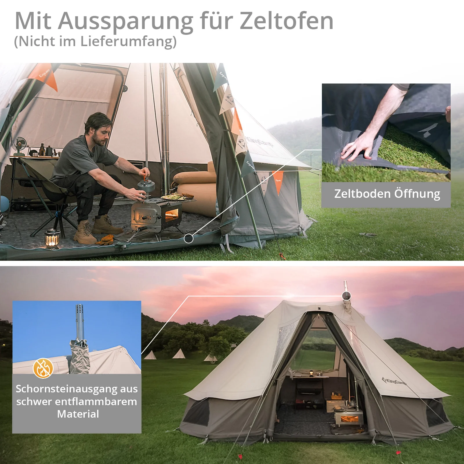 2025 KingCamp Khan Villa – Tenda di gruppo lussuosa per glamping con altezza interna di 240 cm, uscita per camino e pareti laterali in mesh per una ventilazione ottimale
