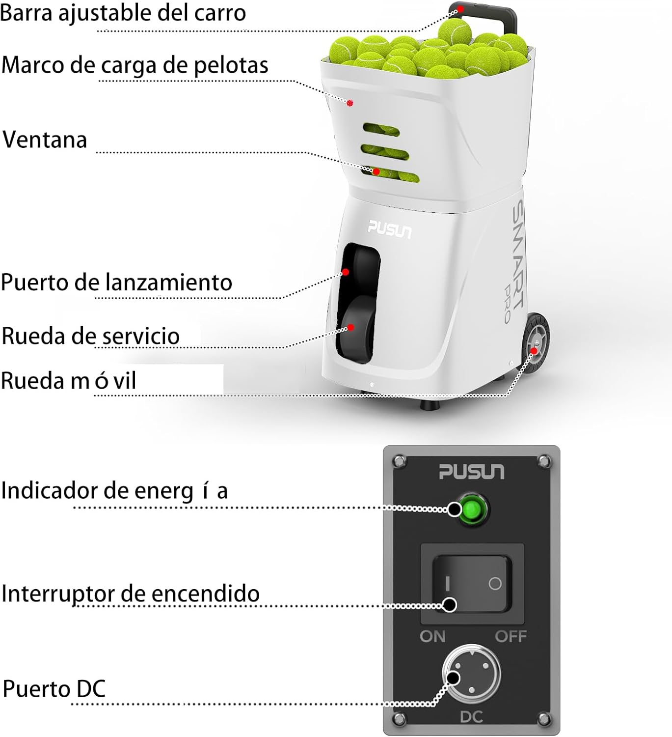 PT-SMARTPro Tennisballmaschine – Professioneller Auto-Ball-Server mit APP-Steuerung, 20 Landepunkten & variabler Geschwindigkeit, intelligenter Tennistrainer mit Multi-Winkel-System (4-6H Laufzeit)