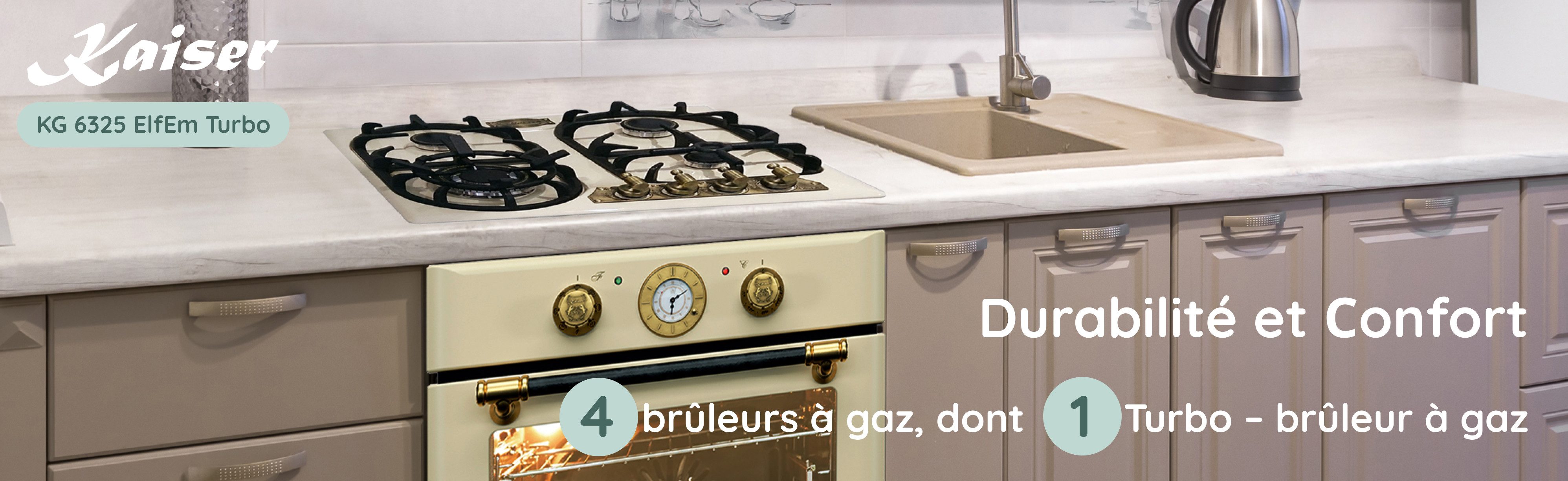Gas-Kochfeld 60 cm Autark 4 Hochwertige Brenner mit 3 kW WOK KG 6325 ElfEm Turbo