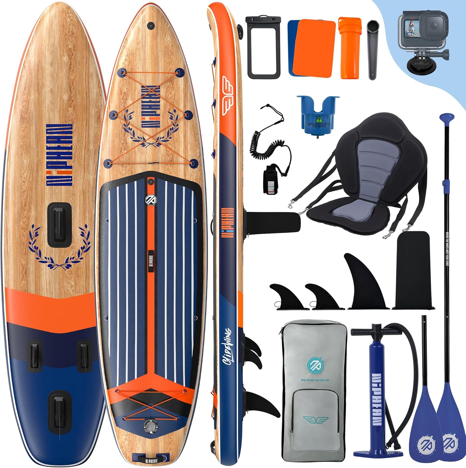 Niphean (Extra Grande) Tavola SUP Gonfiabile per 2+1 Persone/Famiglia, Stand Up Paddle Board con (Facile per Principianti) Ala Bilanciata, Custodia Impermeabile, SUP Gonfiabile Adulti, Idee Regalo