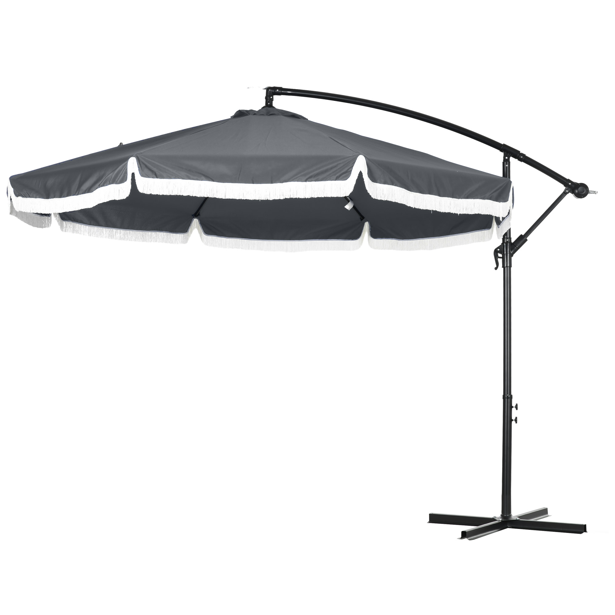 Outsunny Sonnenschirm Sonnenschirm Ø3 x 2,6 m mit Kurbel, Kreuzfuß, 8 Rippen und Saum - Grau