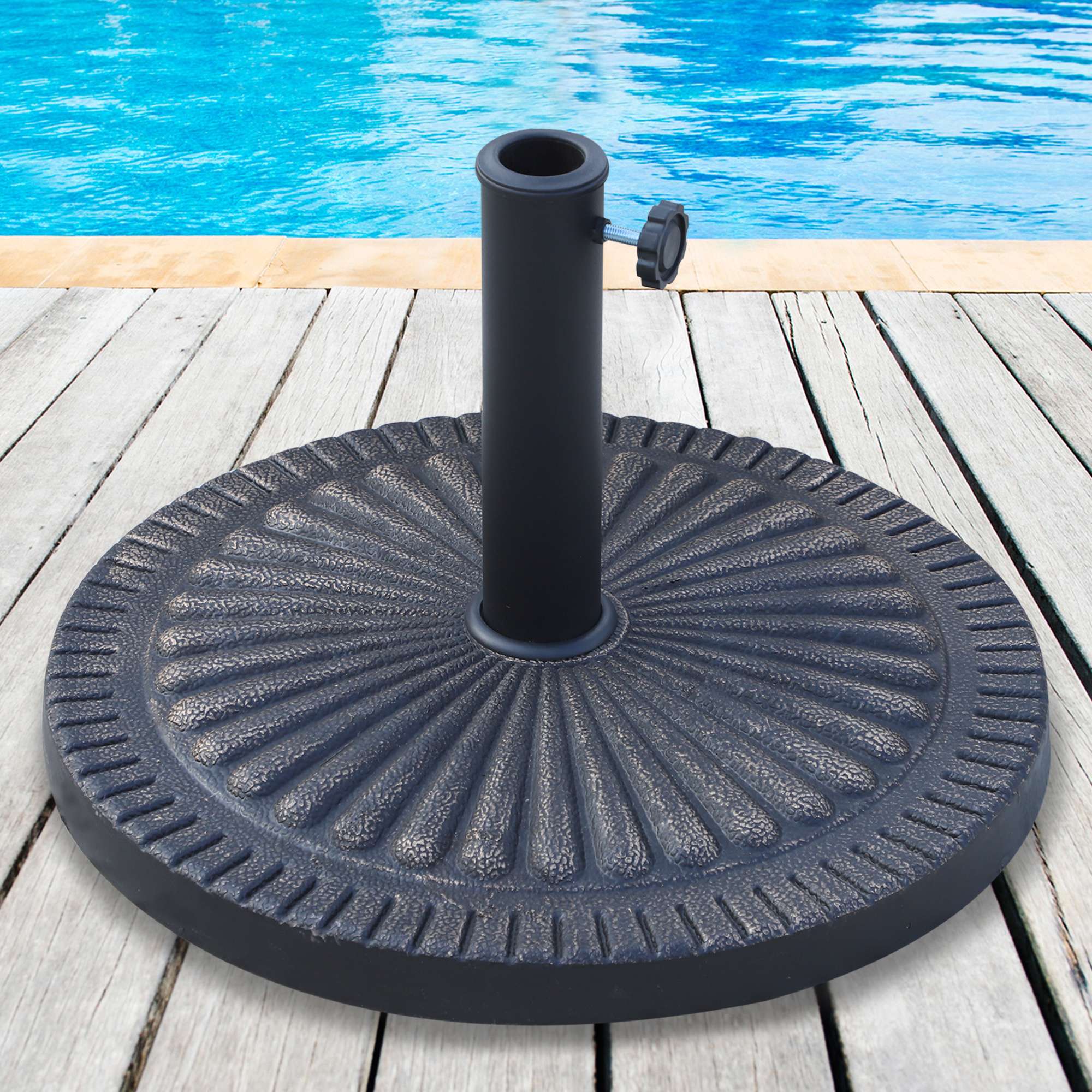 Outsunny Runder Sonnenschirmständer für Stangen von Ø3,8-4,8cm mit Dekoration und Knopf, Gewicht 15kg Ø49x32cm