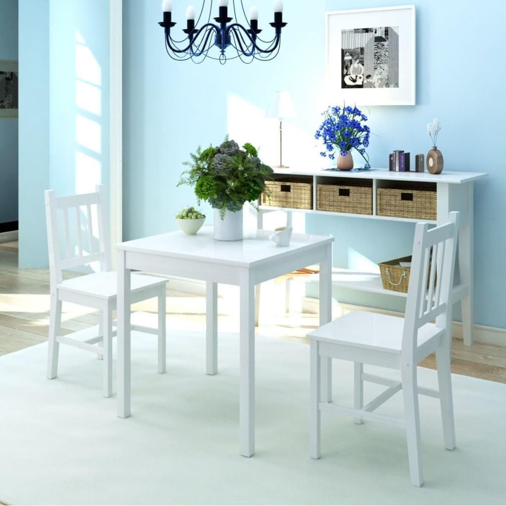 Tidyard Set Tavolo e Sedie da Pranzo Cucina Sala da Pranzo Moderno in Legno di Pino Bianco,Set Tavolo Quadrato e 2 Sedie da Pranzo Cucina Sala da Pranzo Moderno in Legno di Pino Bianco