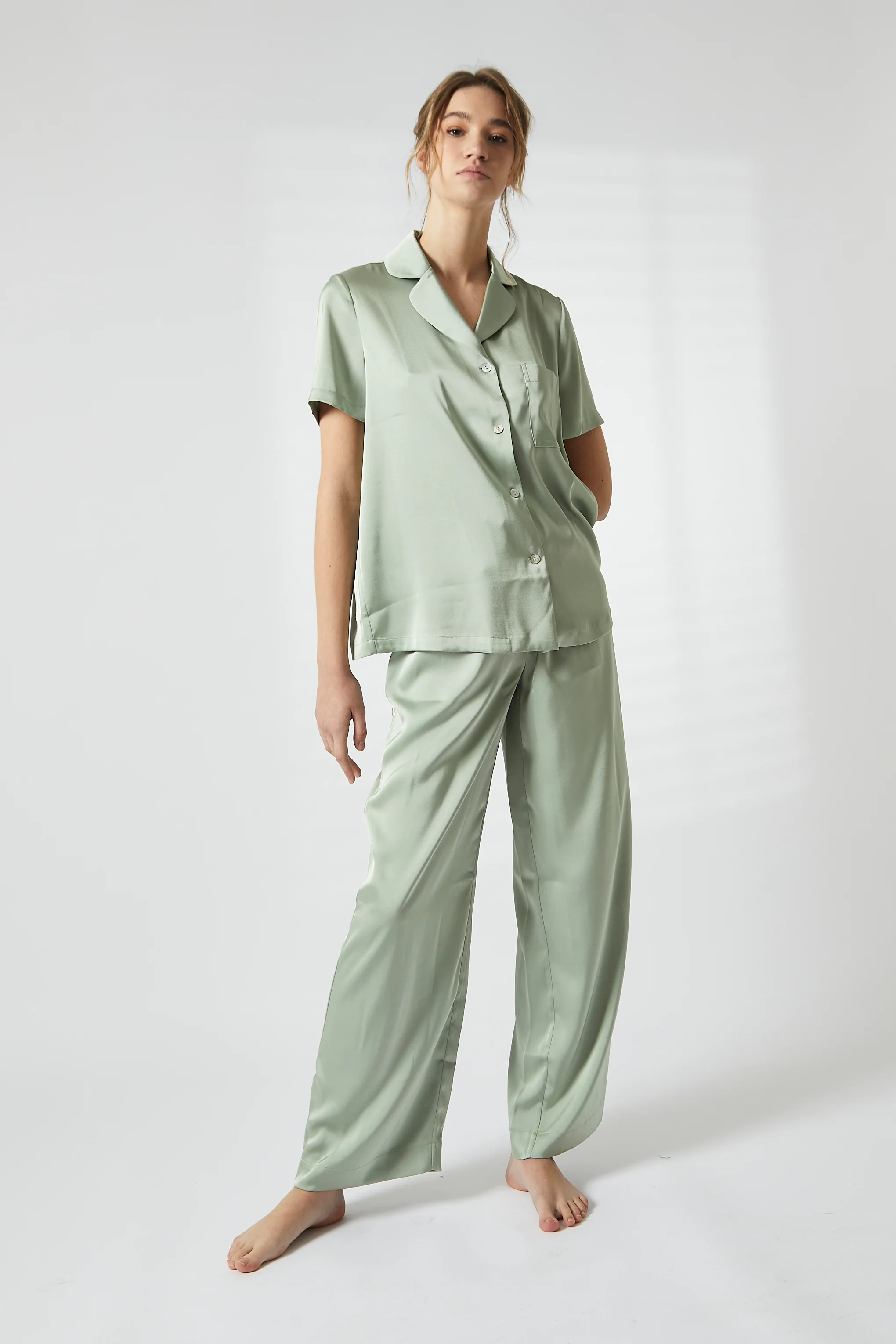 Sage Green Satin Pyjama Set