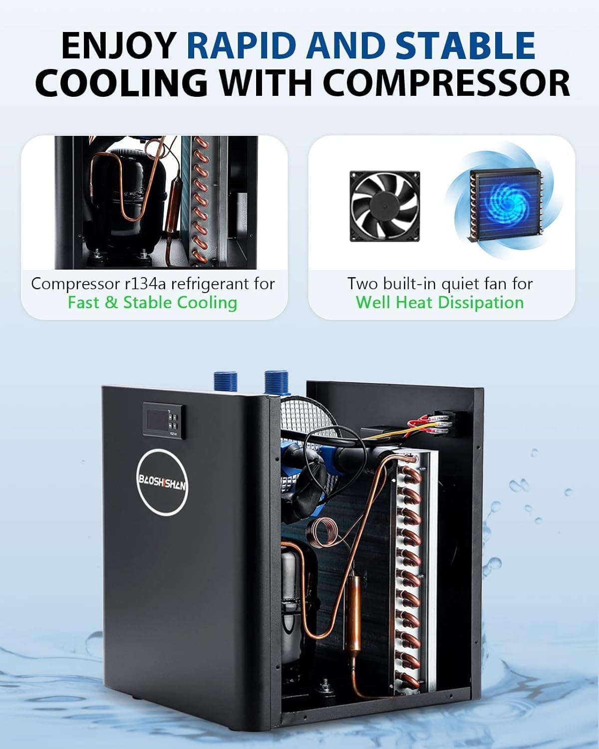 Refrigeratore per acquari da 42 galloni 1/10 CV, refrigeratore d'acqua per acquari, speciale compressore di refrigerazione silenzioso per idroponica, erbacce, meduse, coralli e gamberetti (42 galloni/160 litri)