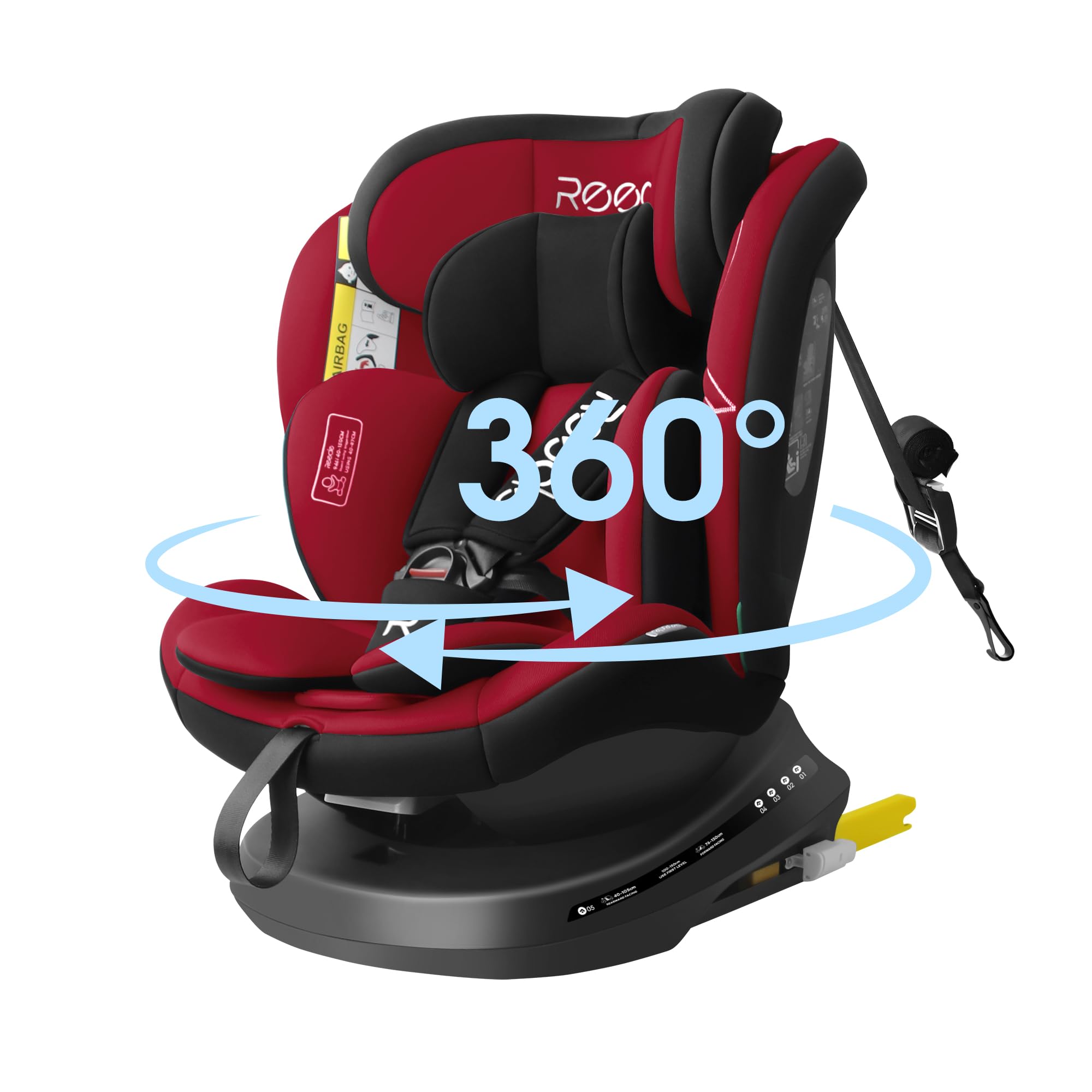 Reecle 360 drehbar iSize Kindersitz ISOFIX 40 bis 150 cm 0 bis 36 kg Reboarder bis 12 Jahre ECE R129 Rot