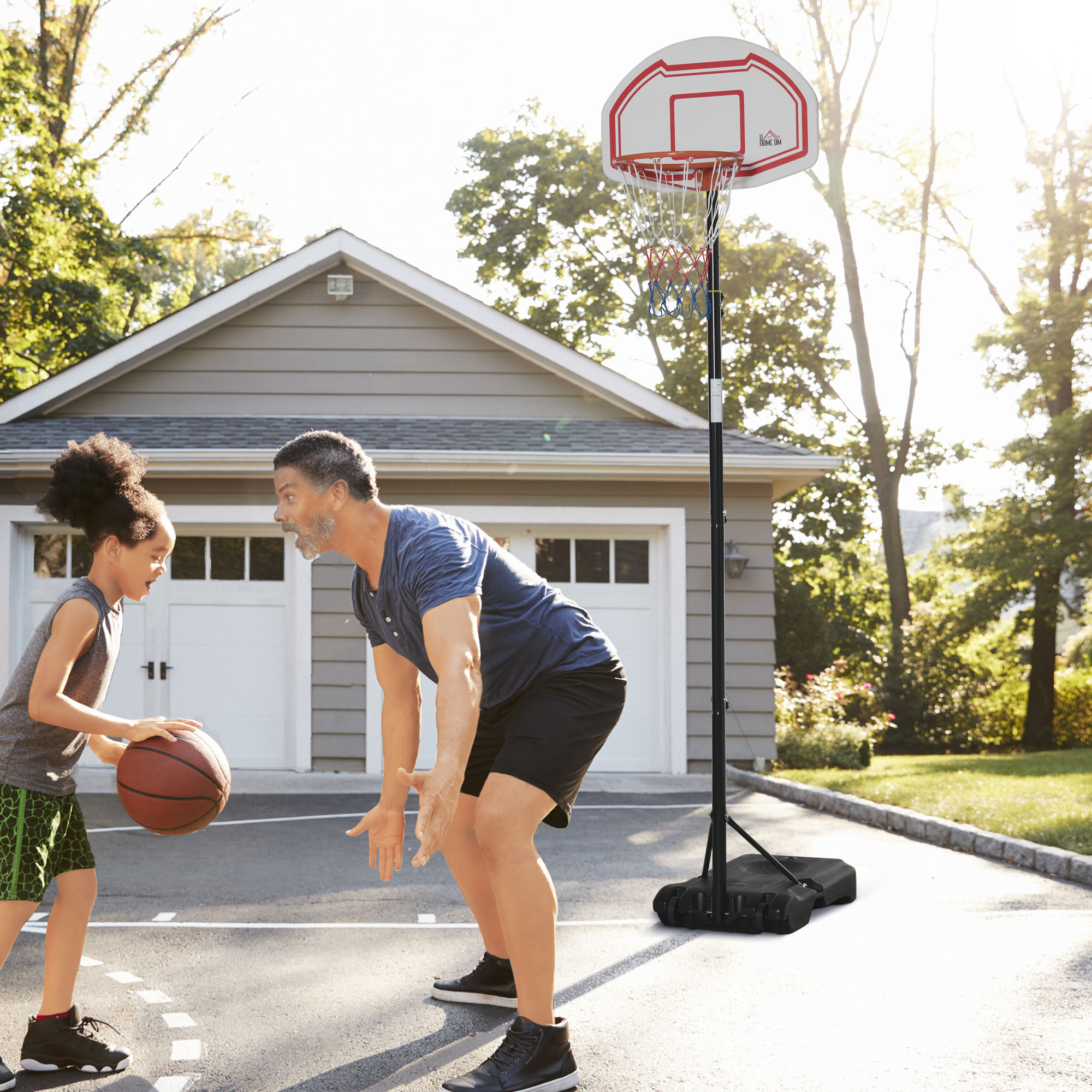 HOMCOM Outdoor-Basketballkorb mit Ständer und Standfuß zum Beschweren auf Rollen Höhenverstellbar 2,1-2,6 m (Basketballkorb) - Schwarz Weiß und Rot