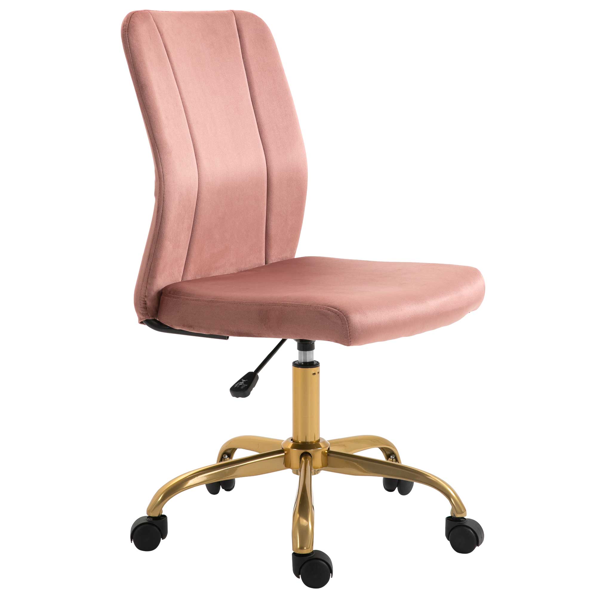 Vinsetto Bürostuhl im zeitgenössischen Design, drehbarer 360° ergonomischer Stuhl, gebogener Rückenlehne, höhenverstellbar, Samtbezug 56 x 60 x 102 cm rosa und gold