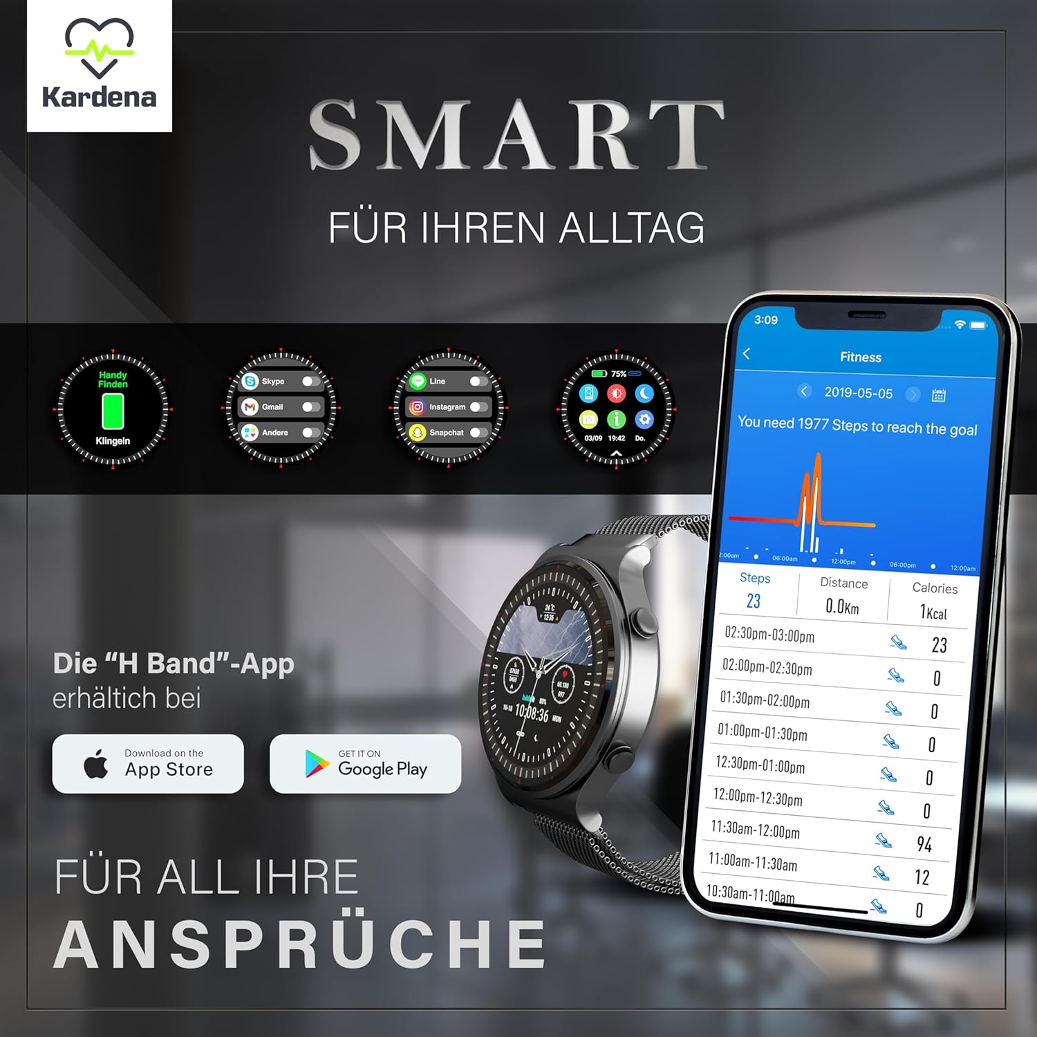 Kardena Care Pro 2 Gesundheitsuhr GPS IP68 wasserdicht für Android und iOS - Smartwatch mit Blutdruckmessung Blutsauerstoffmessung EKG Pulsmesser Vorhofflimmern Schrittzähler - Fitness Tracker