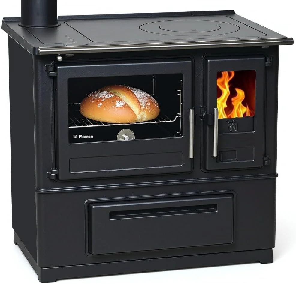 Küchenofen Holzherd Plamen Slavonac N schwarz, 8 kW Küchenherd, links
