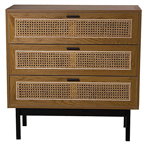 DRW Cassettiera con 3 cassetti in Legno MDF, Vimini e Metallo in Naturale e Nero 80x35x80cm, estandar : Amazon.it: Casa e cucina