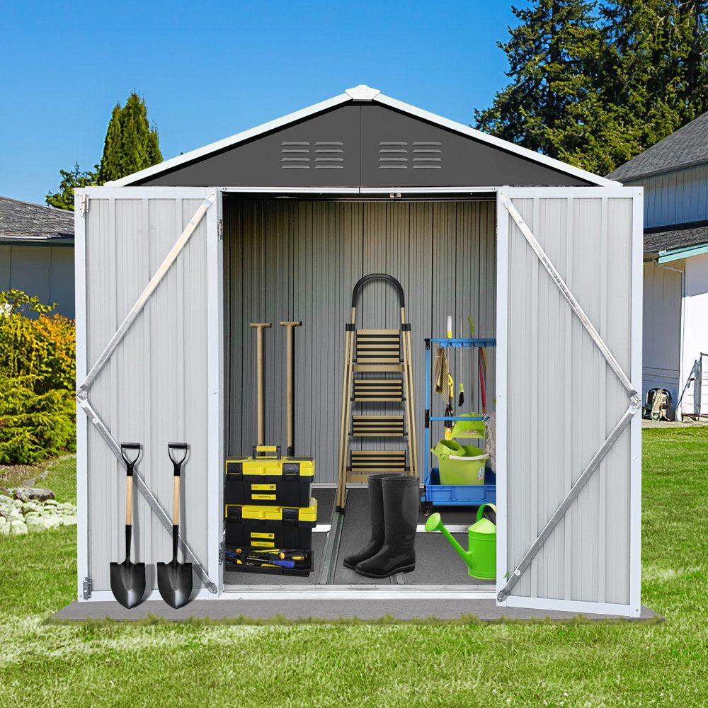 Seizeen 6&prime; x 4&prime; Outdoor Metal Storage Shed, Galvanized Steel, Lockable Door, Dark Gray