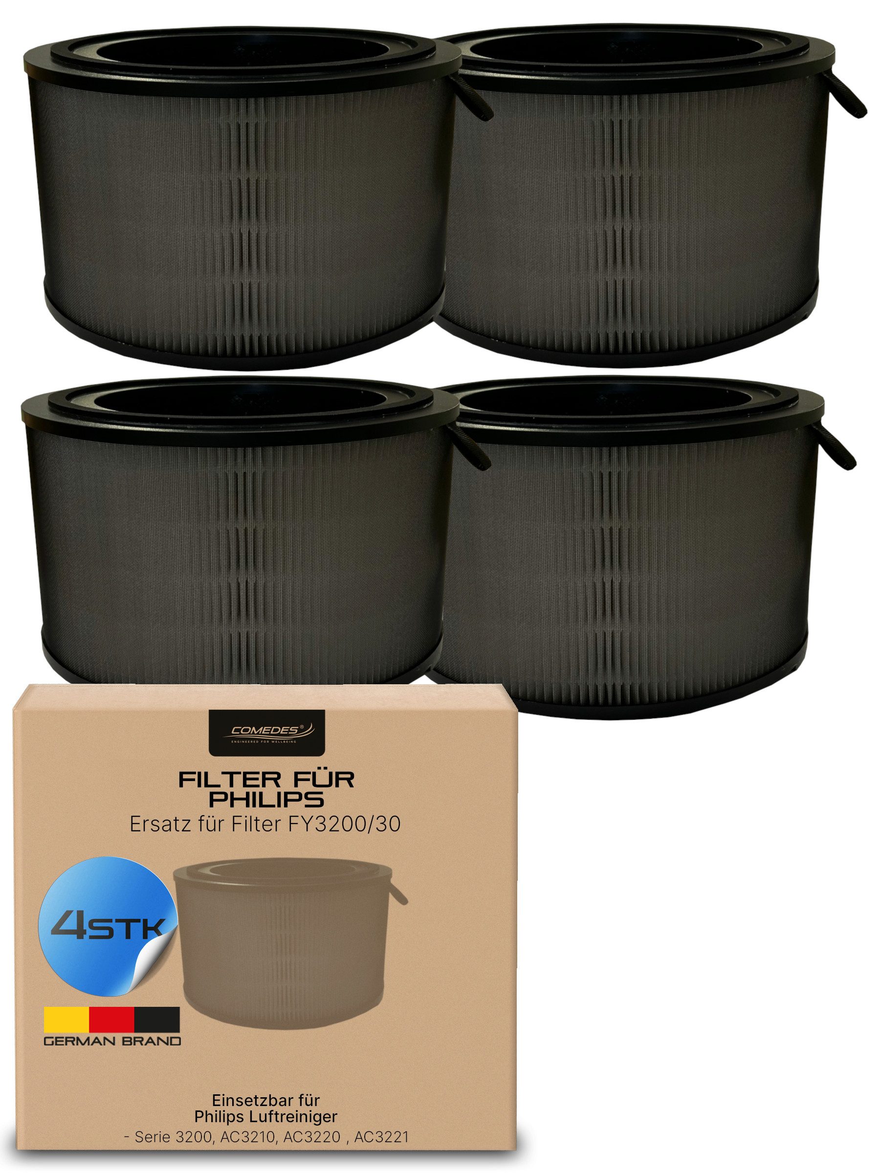 Filter-Set 4er-Se) einsetzbar statt Philips FY3200/30, HEPA & Aktivkohle