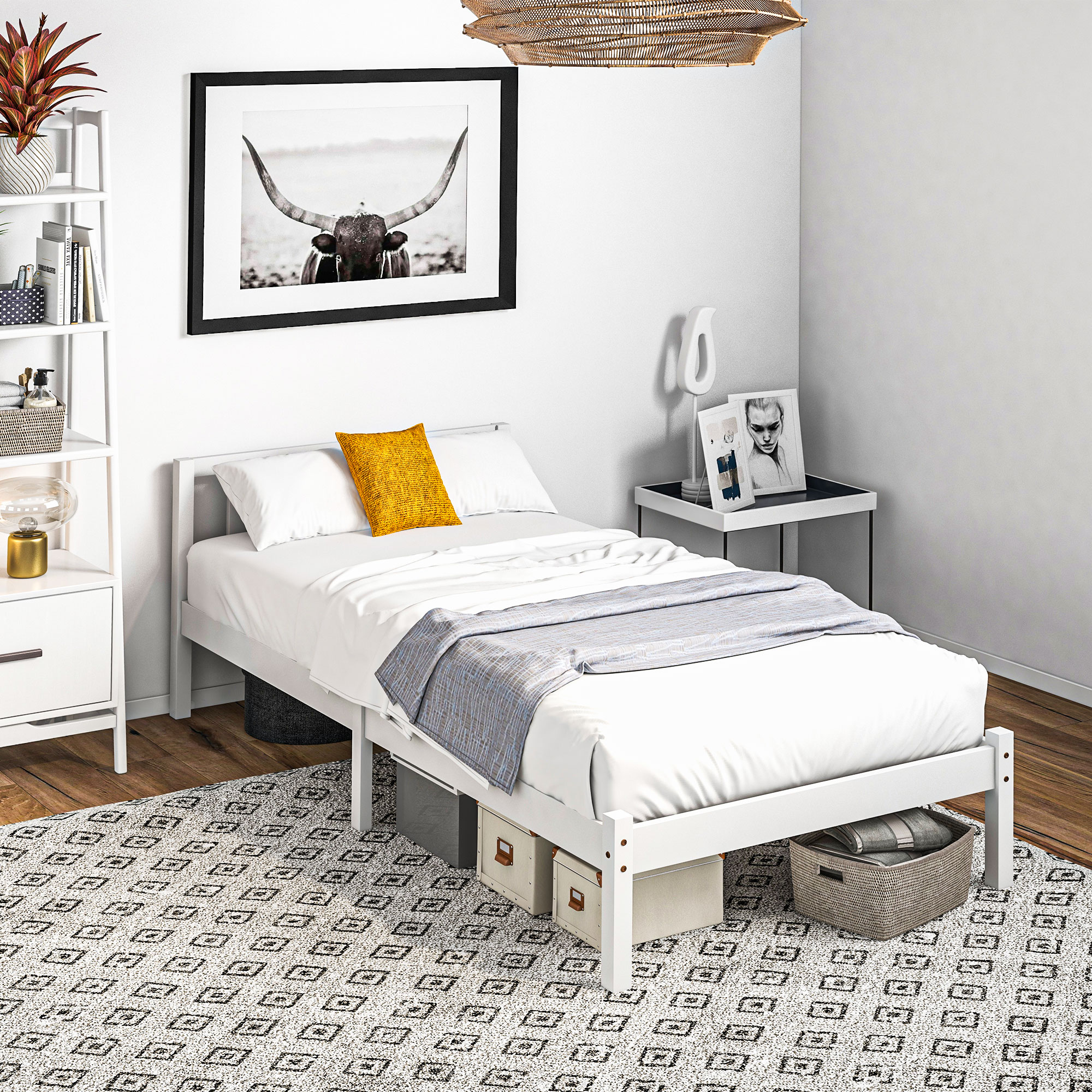 HOMCOM Massivholzbettgestell 90x190 cm Einzelbett mit Kopfteil und stabilem Lattenrost für Kinder Erwachsene