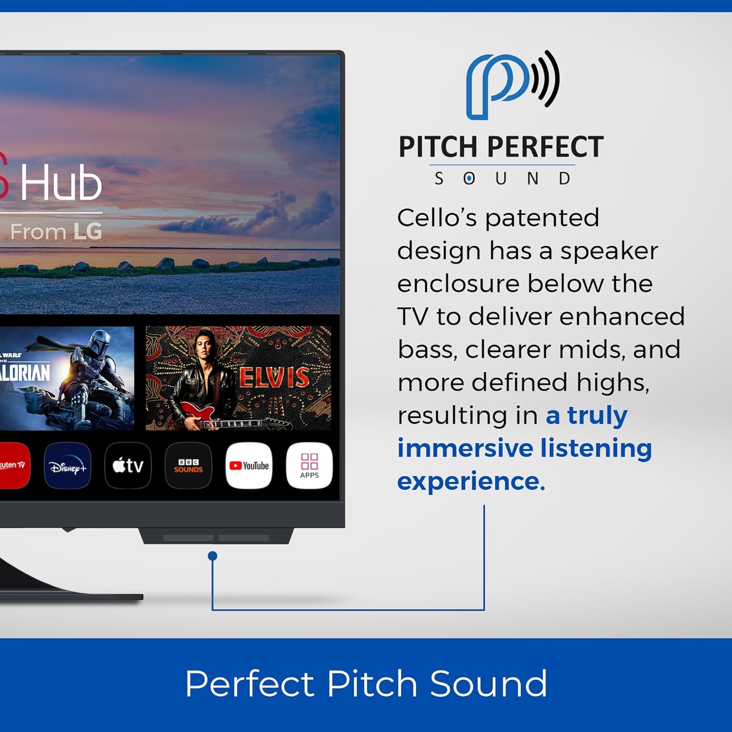 Cello C2224WS 12 Volt 22 Zoll Traveller Smart rahmenloser Fernseher Ultrafast WebOS, Pitch Perfect Lautsprecher Bluetooth, Netflix, Kleiner Fernseher für Wohnmobile und LKWs