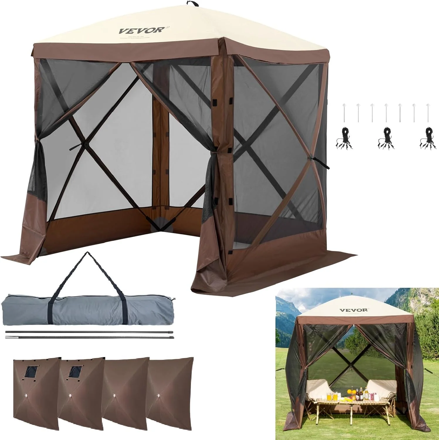 VEVOR 12 * 12ft 6 Sided Pop-up Canopy Shelter Tent with Mesh Windows, Portable Carry Bag