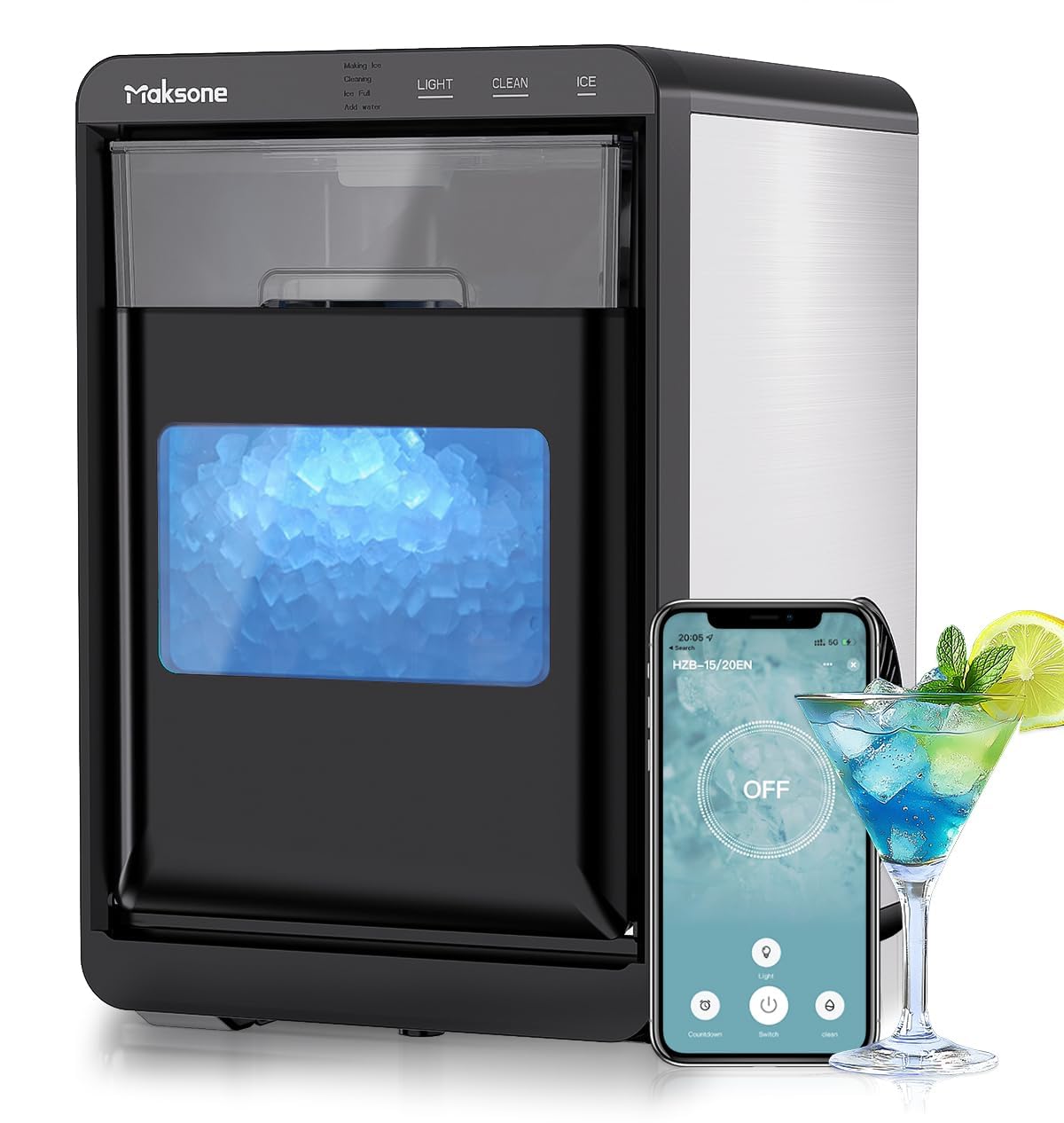 Maksone Nugget Ice Maker 44lbs/24H App Control Sonic Ice