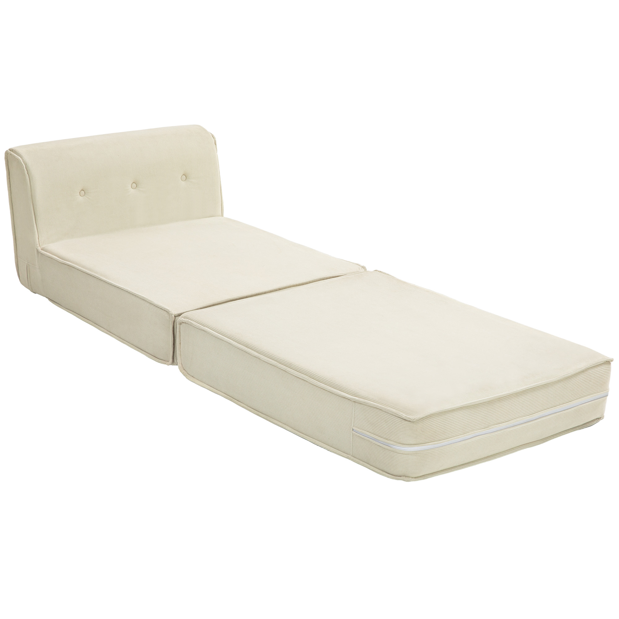 HOMCOM Bodensofa, faltbare Gästematratze, leicht, Cordbezug, 73x100x65 cm, Cremeweiß
