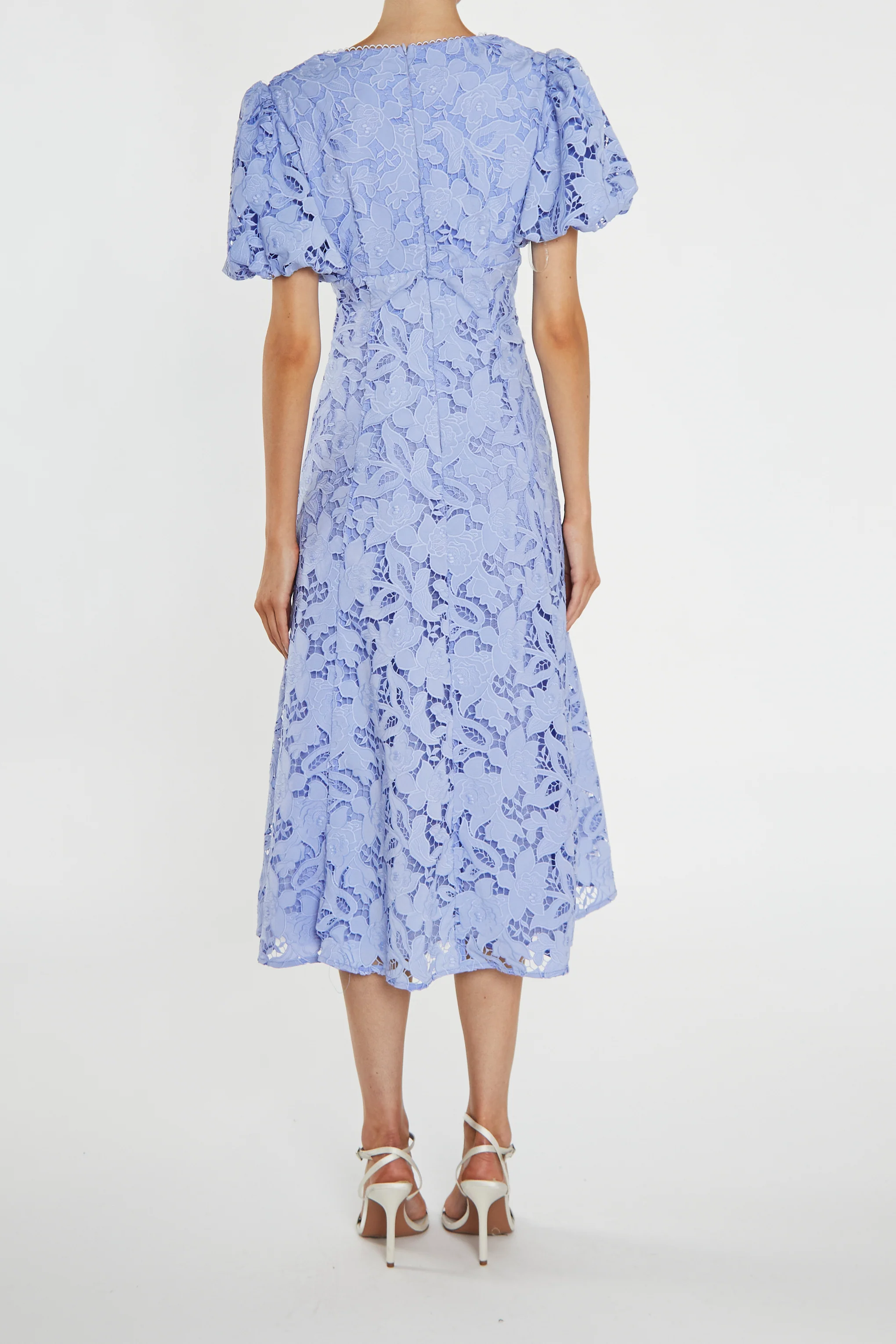 Harley Cornflower-Blue Cutwork Lace V-Neck Midi-Dress