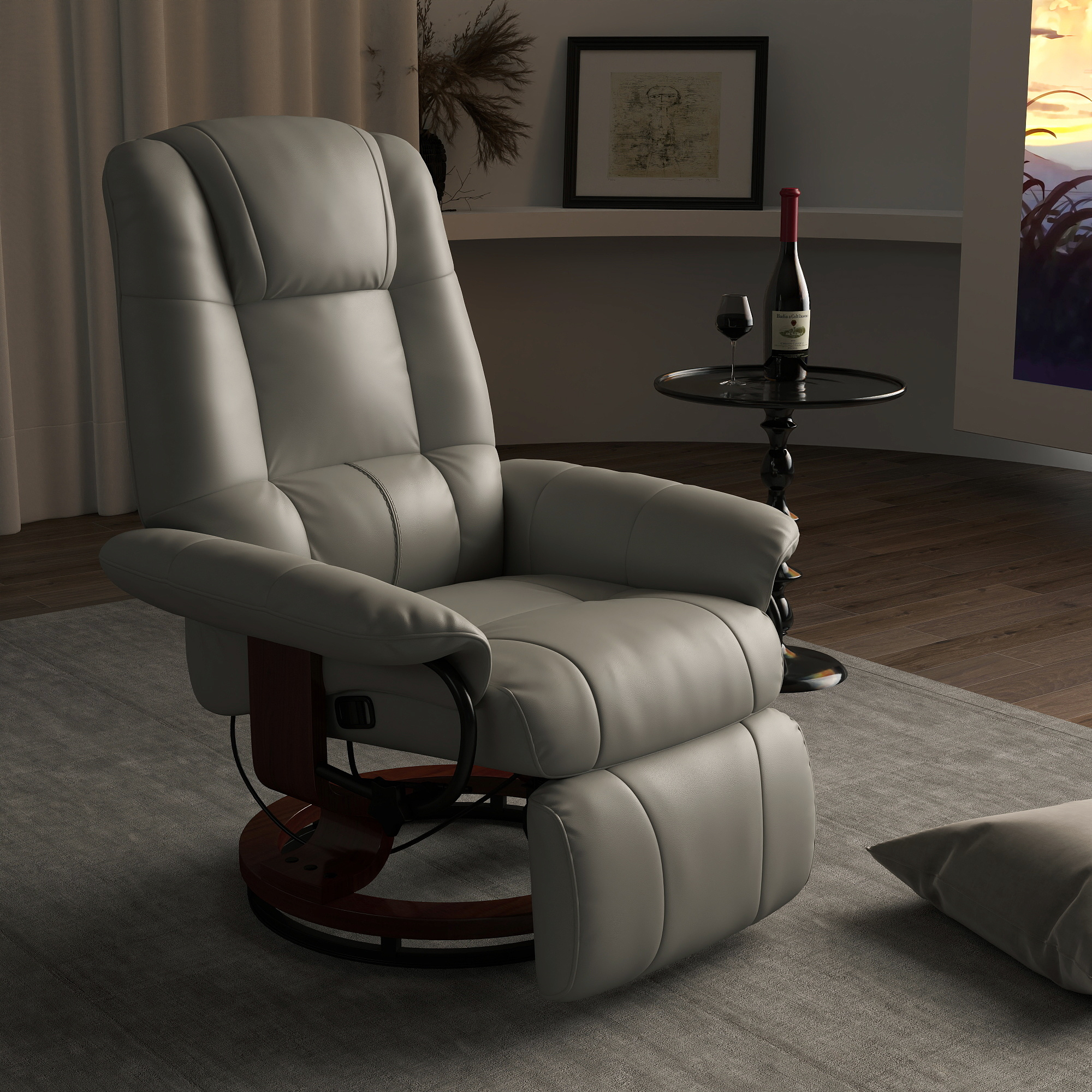 HOMCOM Relaxsessel Fernsehsessel Liegesessel Kunstleder 360° Drehstuhl 145° neigbar Grau 78 x 87 x 100 cm