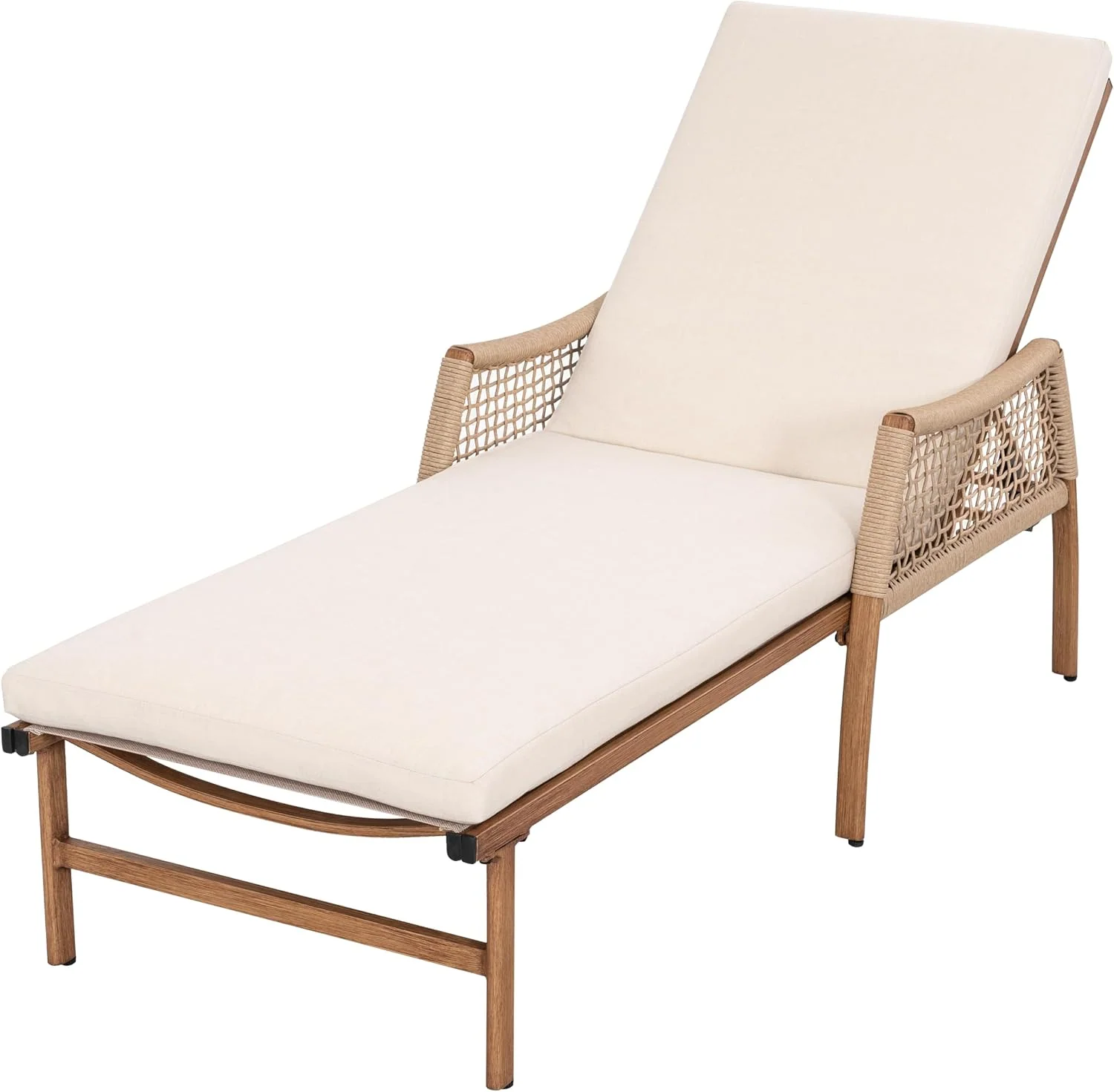 Avestar Terrassen Sitzmöbel, Beige, Sonnenliege Lounge mit Verstellbarer Rückenlehne & Kissen, Gartenliege mit Rattan Armlehnen