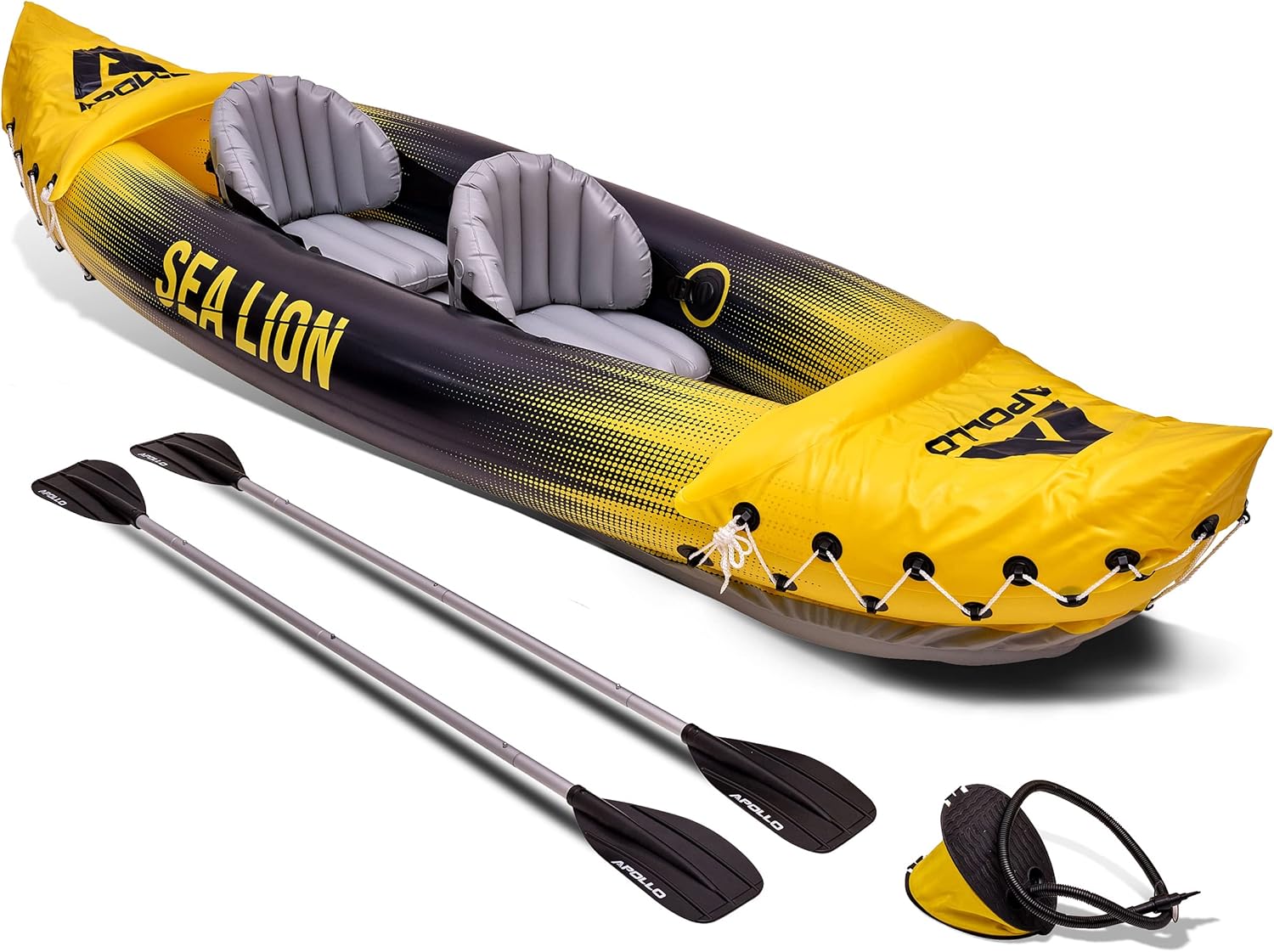 Apollo Kayak Sea Lion | Gonfiabile 2 Posti, Super Capiente 312 x 91 x 51 cm | Canoa Stabile e Leggera | Comodo e Maneggevole per 2 Persone | Set Completo Pronto all'Uso