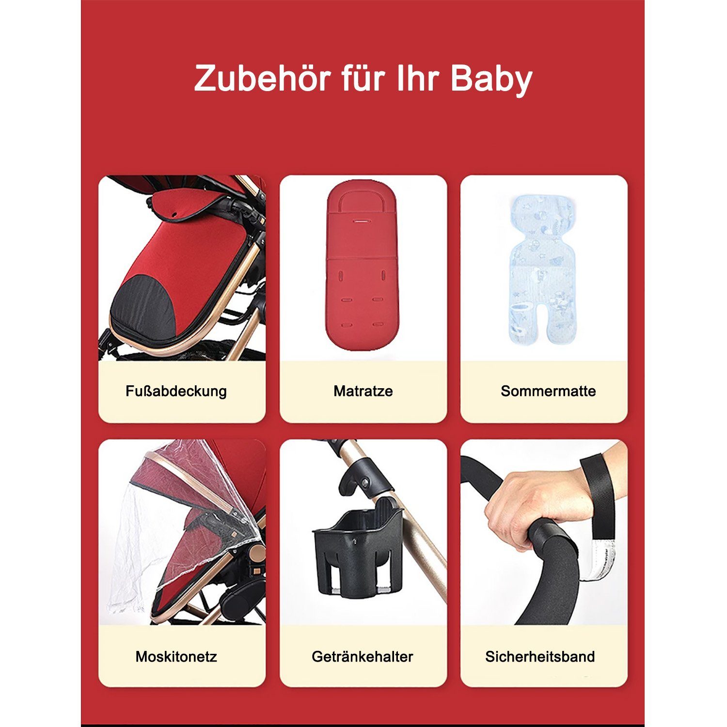 Kombi-Kinderwagen Babyschale Baby Buggy Babywanne 5-Punkt-Sicherheitsgurt Moskitonetz